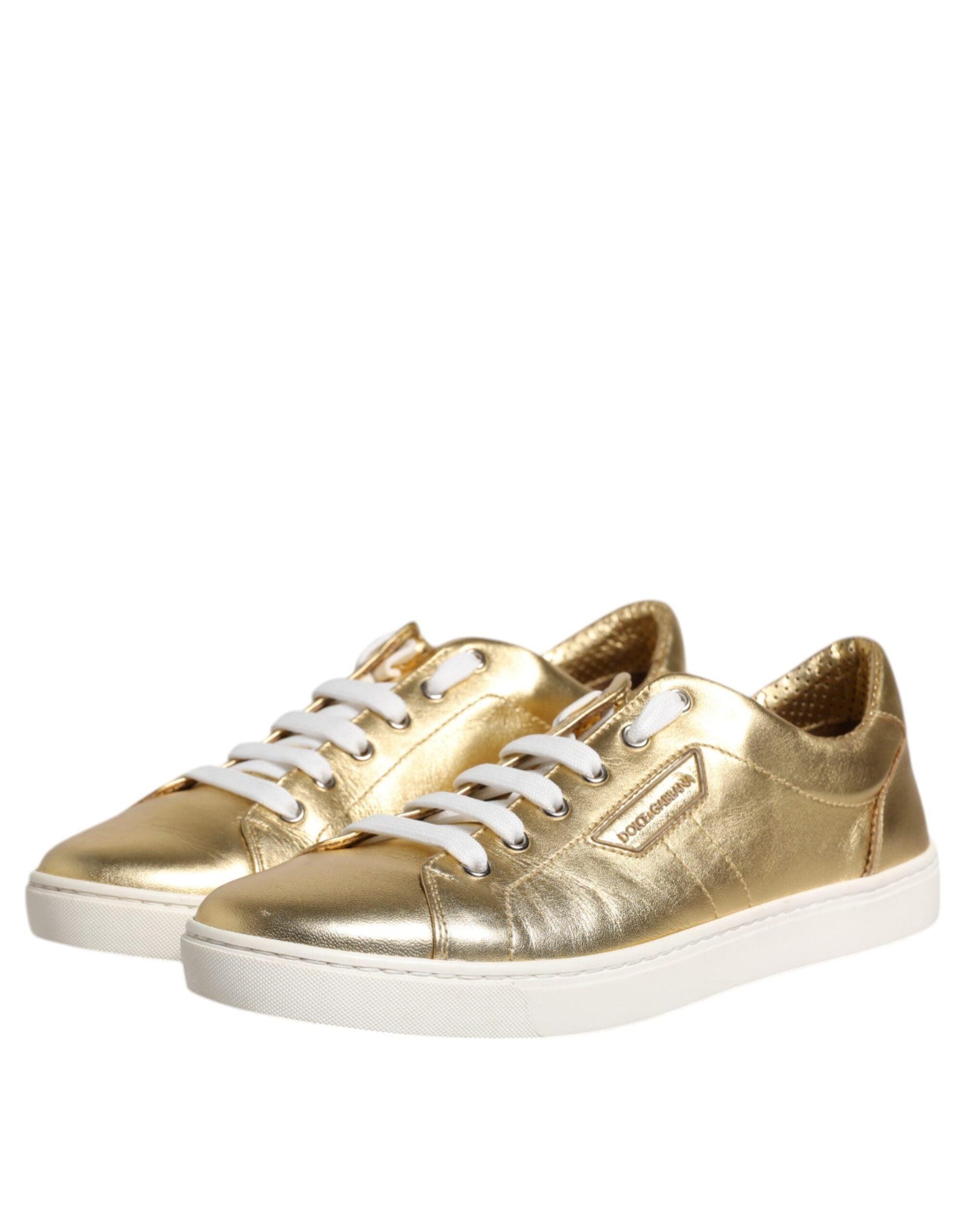 Dolce & Gabbana Gold Leather Logo London Men Sneakers Shoes - Arichezz.store