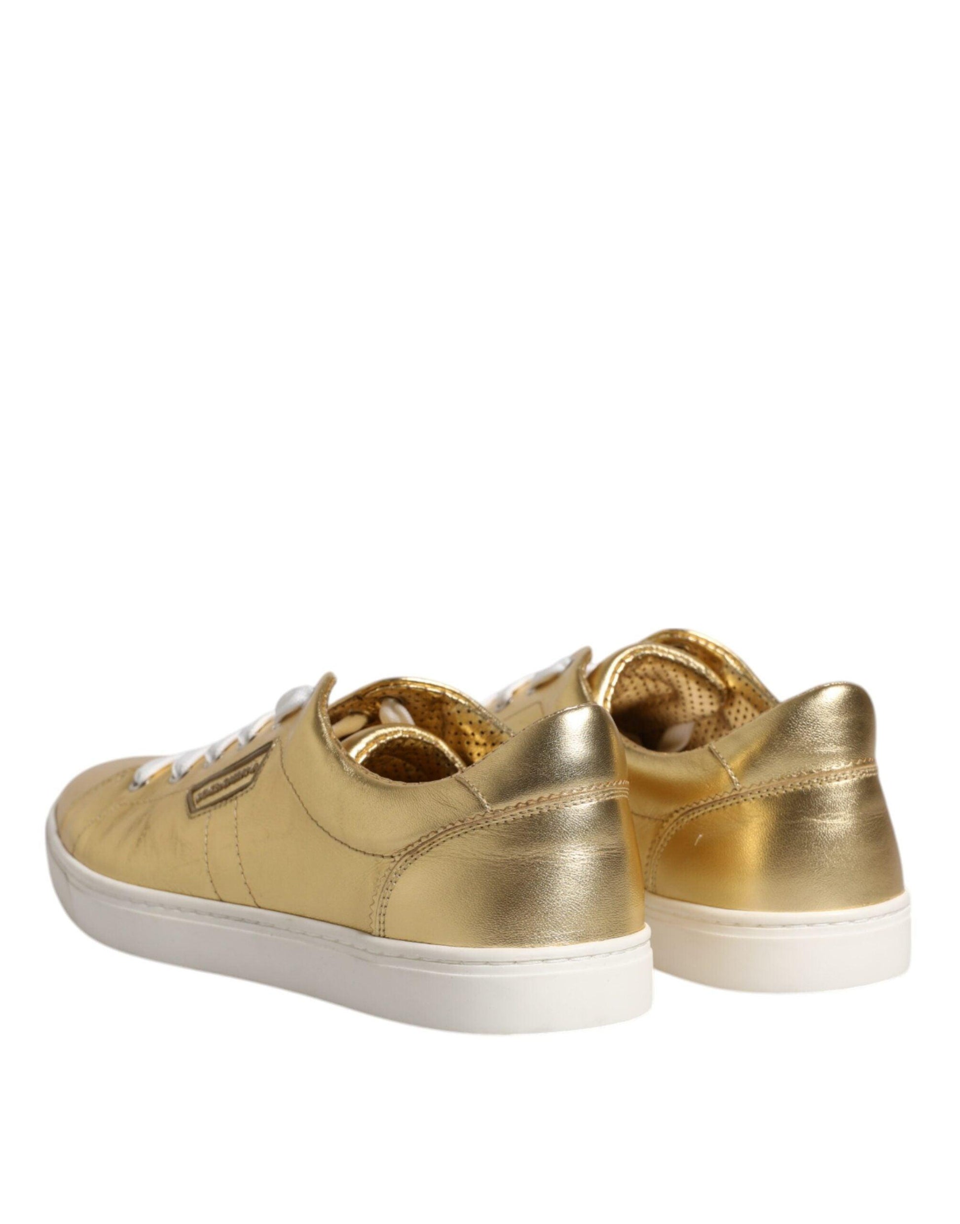 Dolce & Gabbana Gold Leather Logo London Men Sneakers Shoes - Arichezz.store