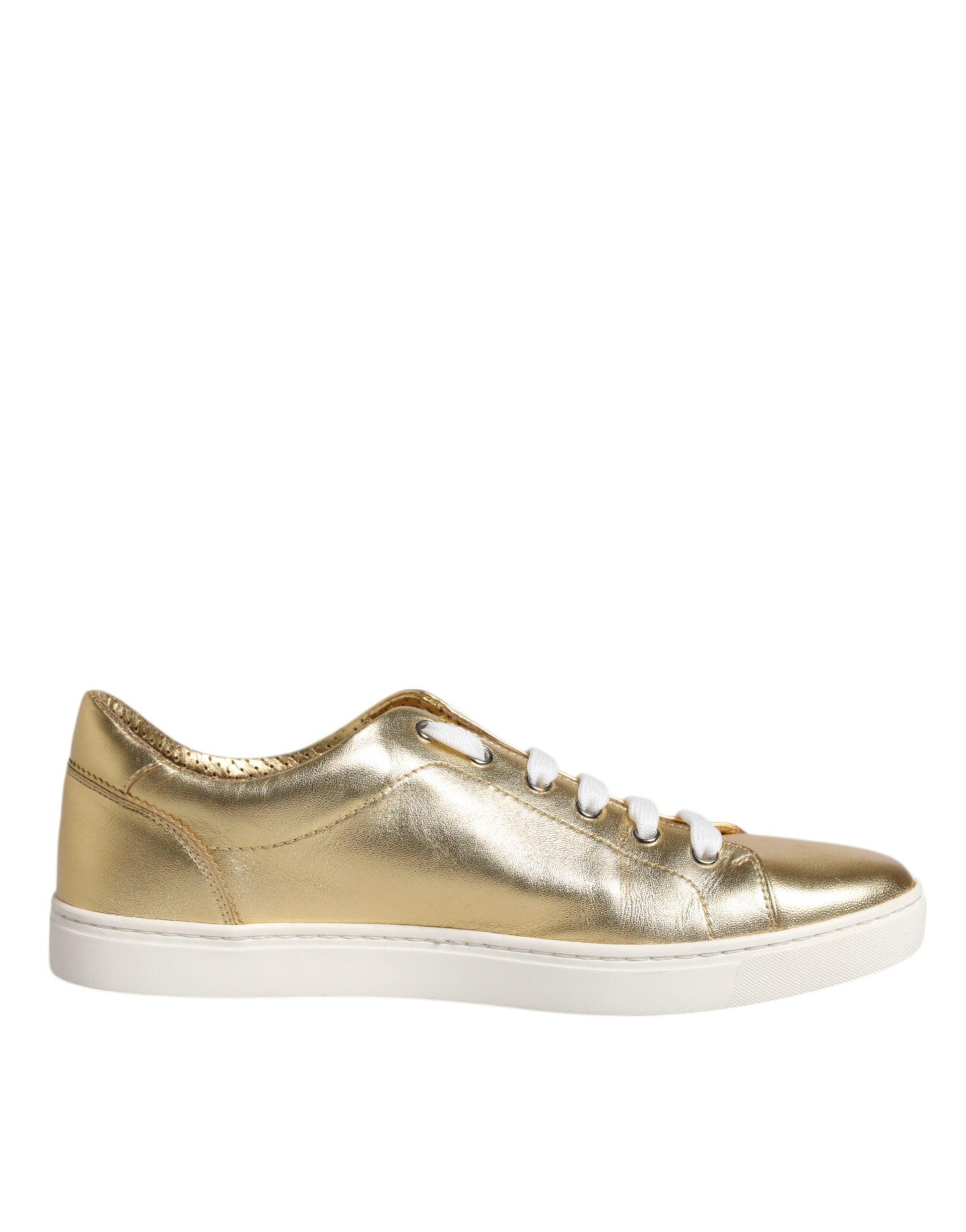 Dolce & Gabbana Gold Leather Logo London Men Sneakers Shoes - Arichezz.store