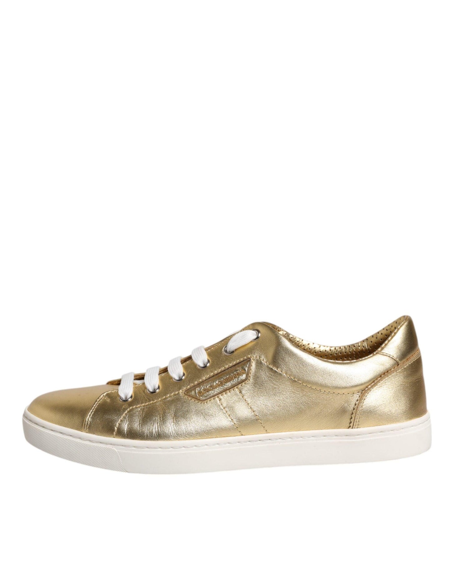 Dolce & Gabbana Gold Leather Logo London Men Sneakers Shoes - Arichezz.store