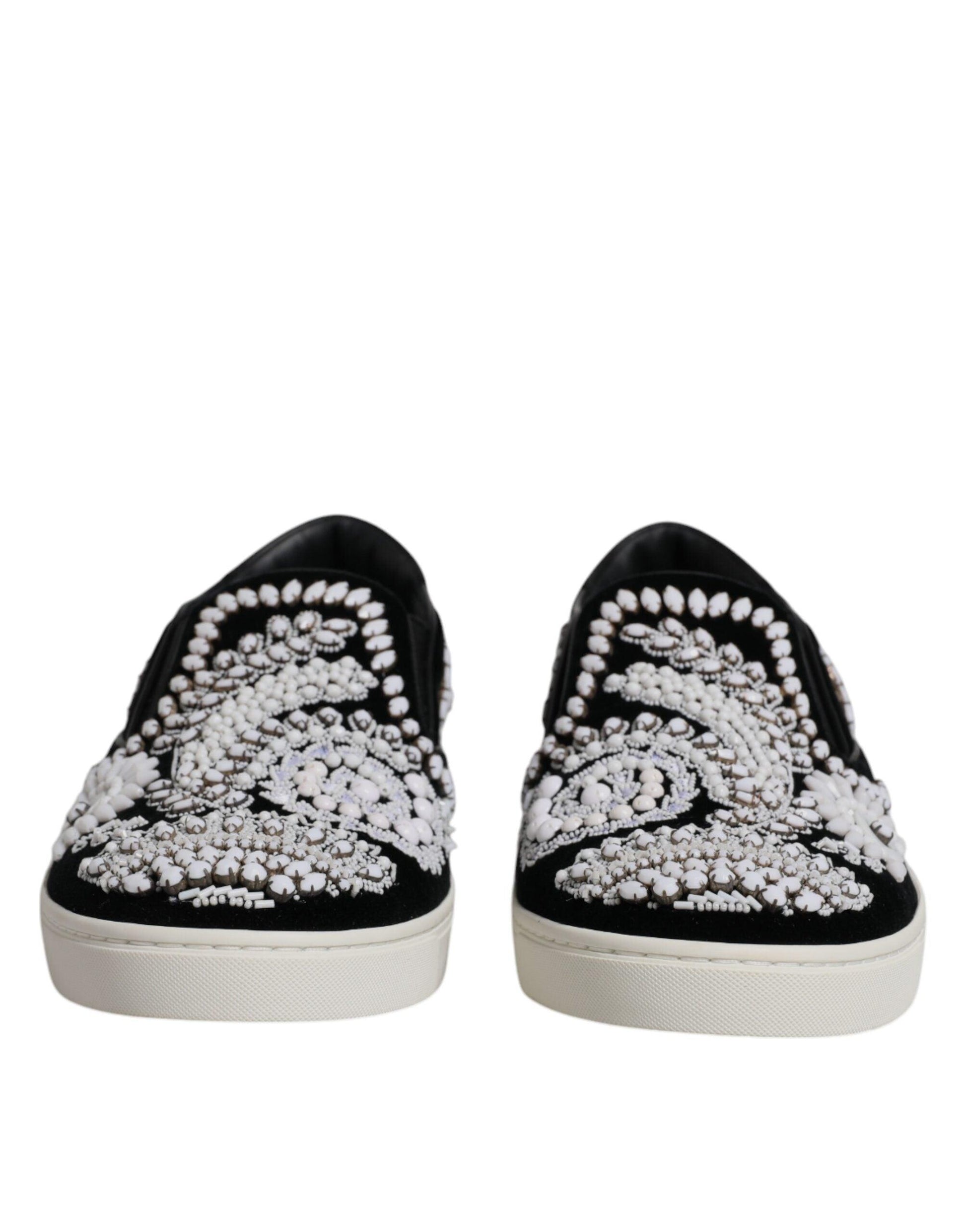 Dolce & Gabbana Black Embellished London Slip On Shoes - Arichezz.store