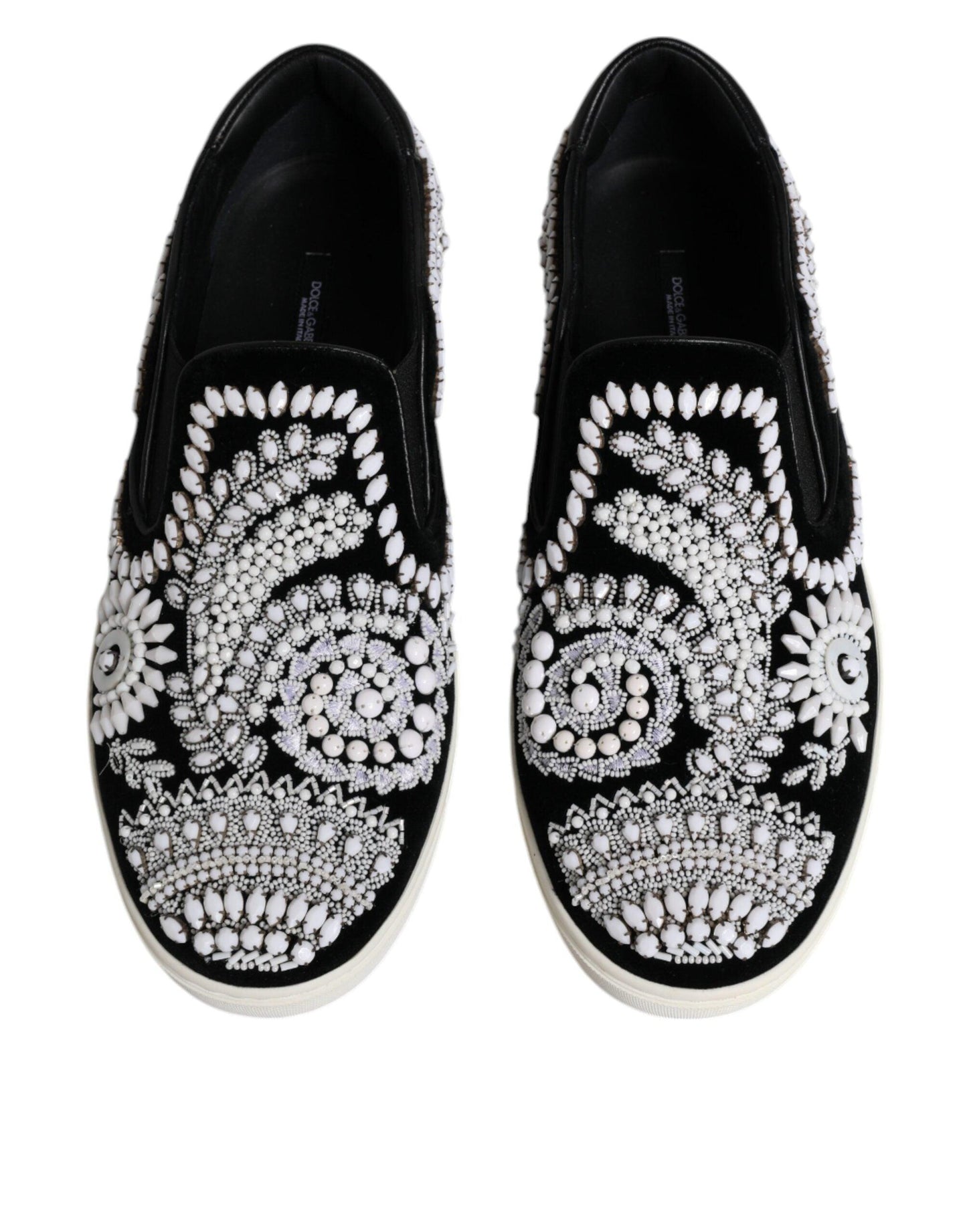 Dolce & Gabbana Black Embellished London Slip On Shoes - Arichezz.store