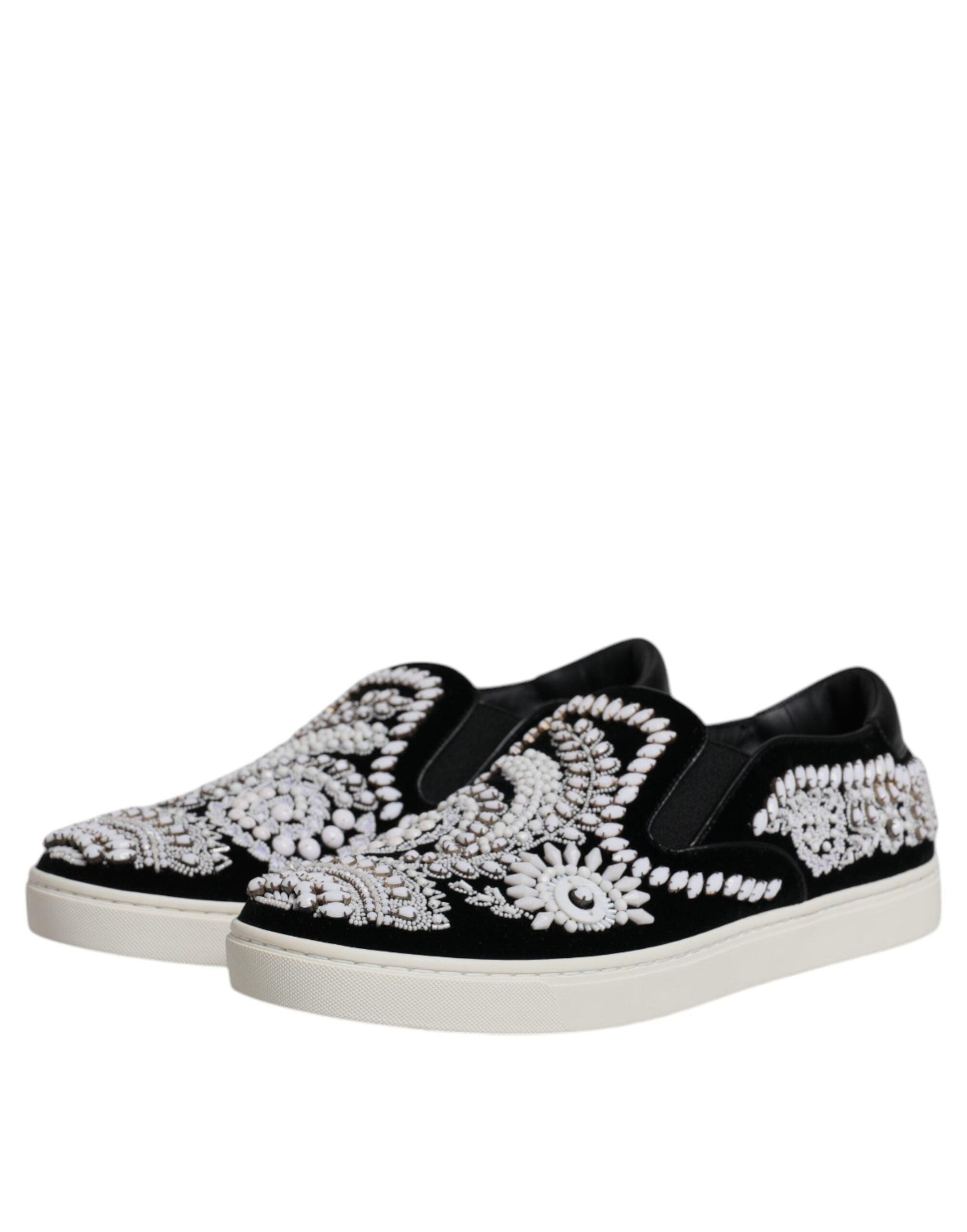 Dolce & Gabbana Black Embellished London Slip On Shoes - Arichezz.store