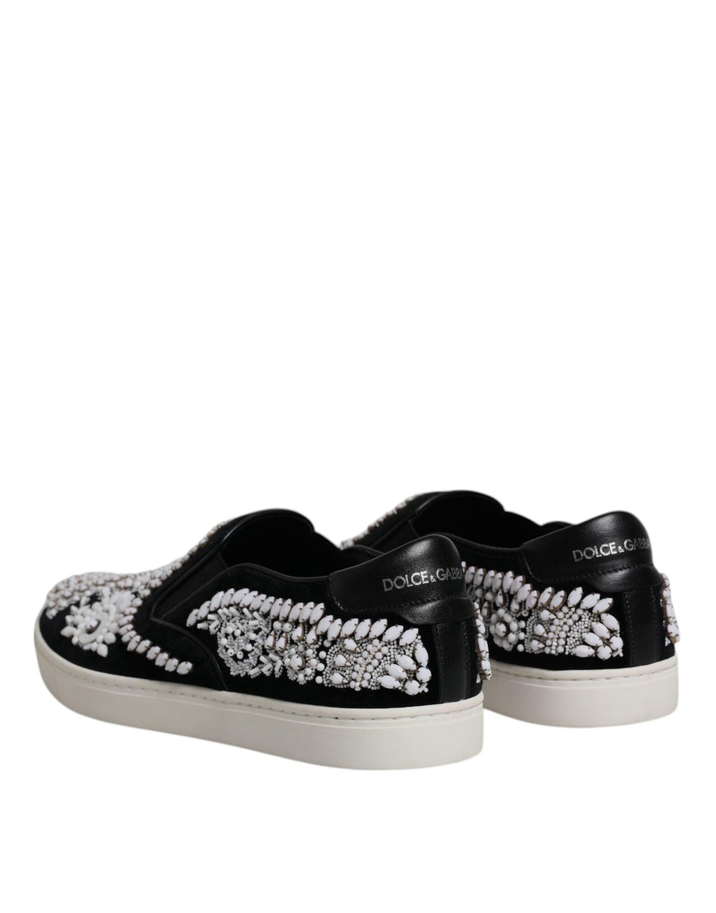 Dolce & Gabbana Black Embellished London Slip On Shoes - Arichezz.store