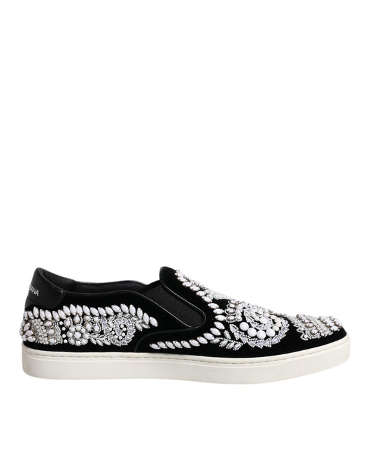 Dolce & Gabbana Black Embellished London Slip On Shoes - Arichezz.store