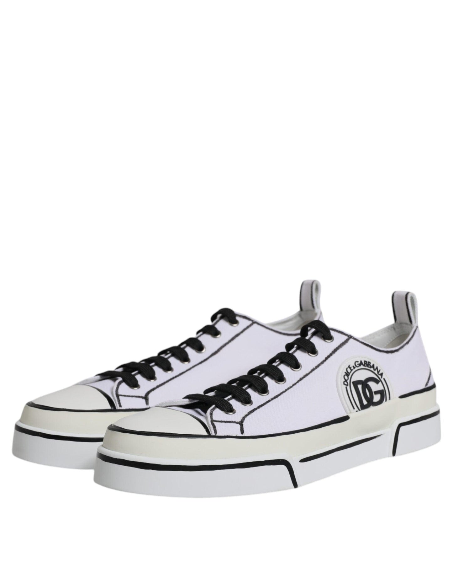 Dolce & Gabbana White Logo Canvas Low Top Sneakers - Arichezz.store