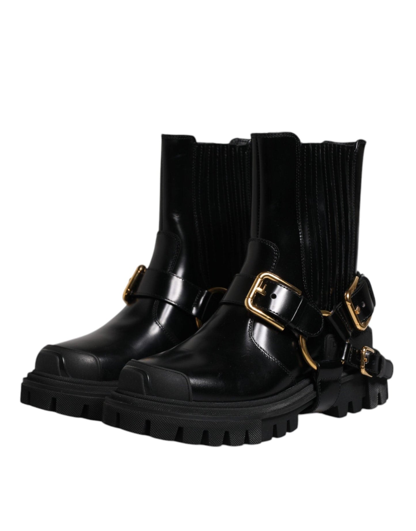 Dolce & Gabbana Black Leather Slip-On Trekking Boots - Arichezz.store