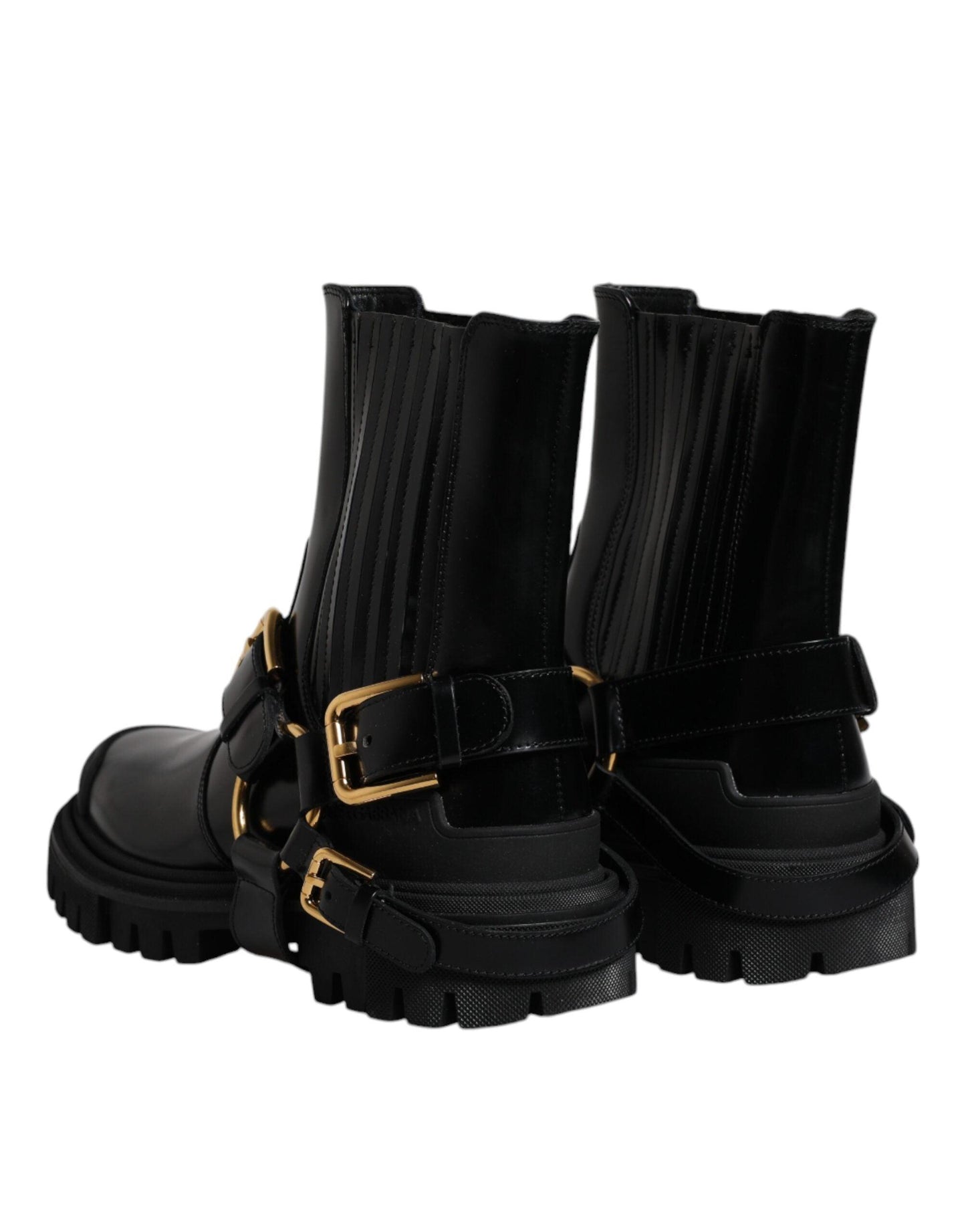 Dolce & Gabbana Black Leather Slip-On Trekking Boots - Arichezz.store