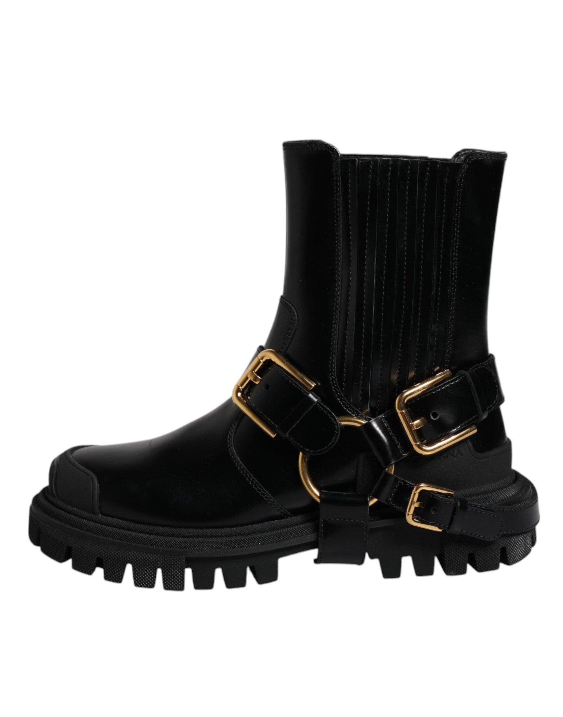 Dolce & Gabbana Black Leather Slip-On Trekking Boots - Arichezz.store