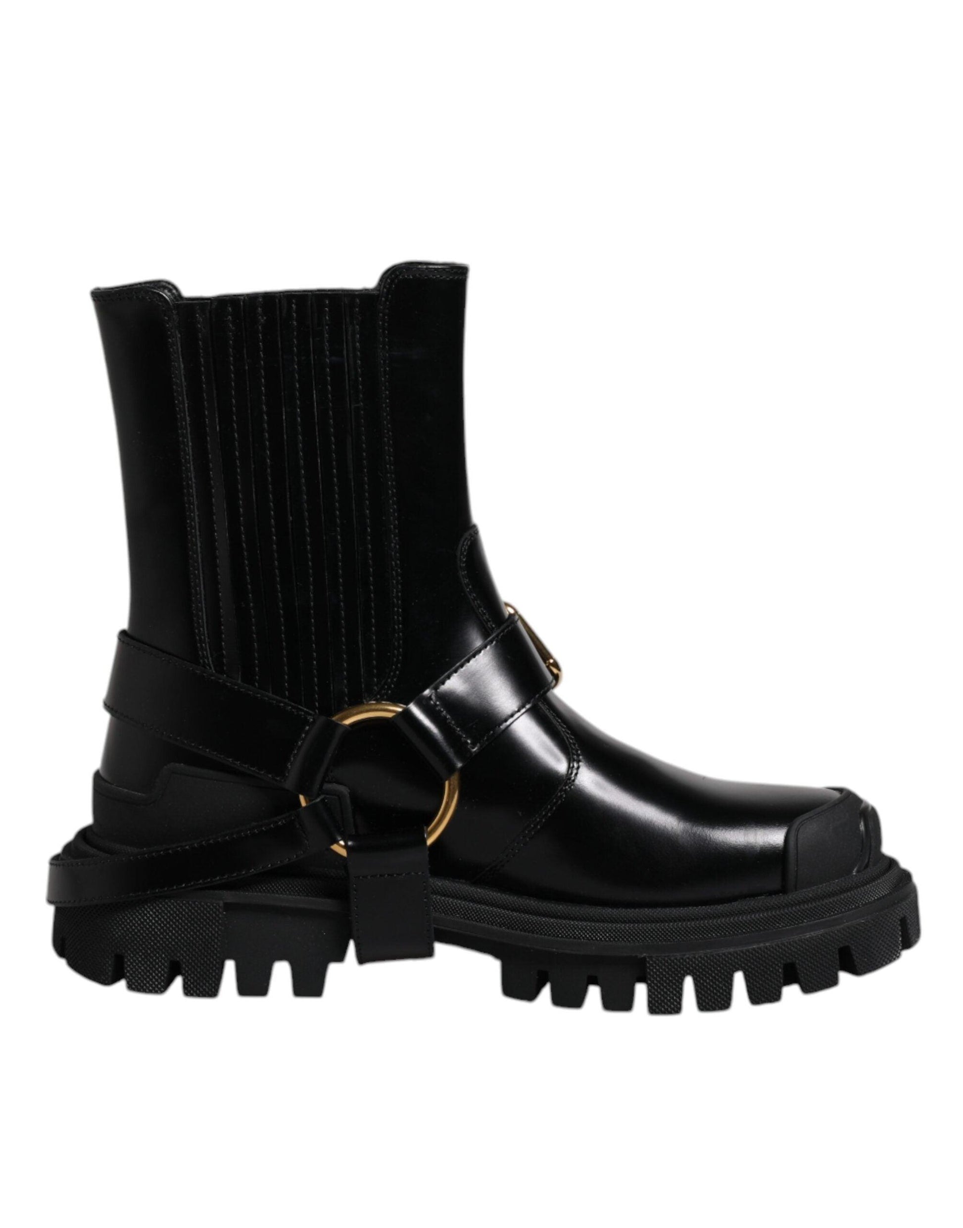 Dolce & Gabbana Black Leather Slip-On Trekking Boots - Arichezz.store