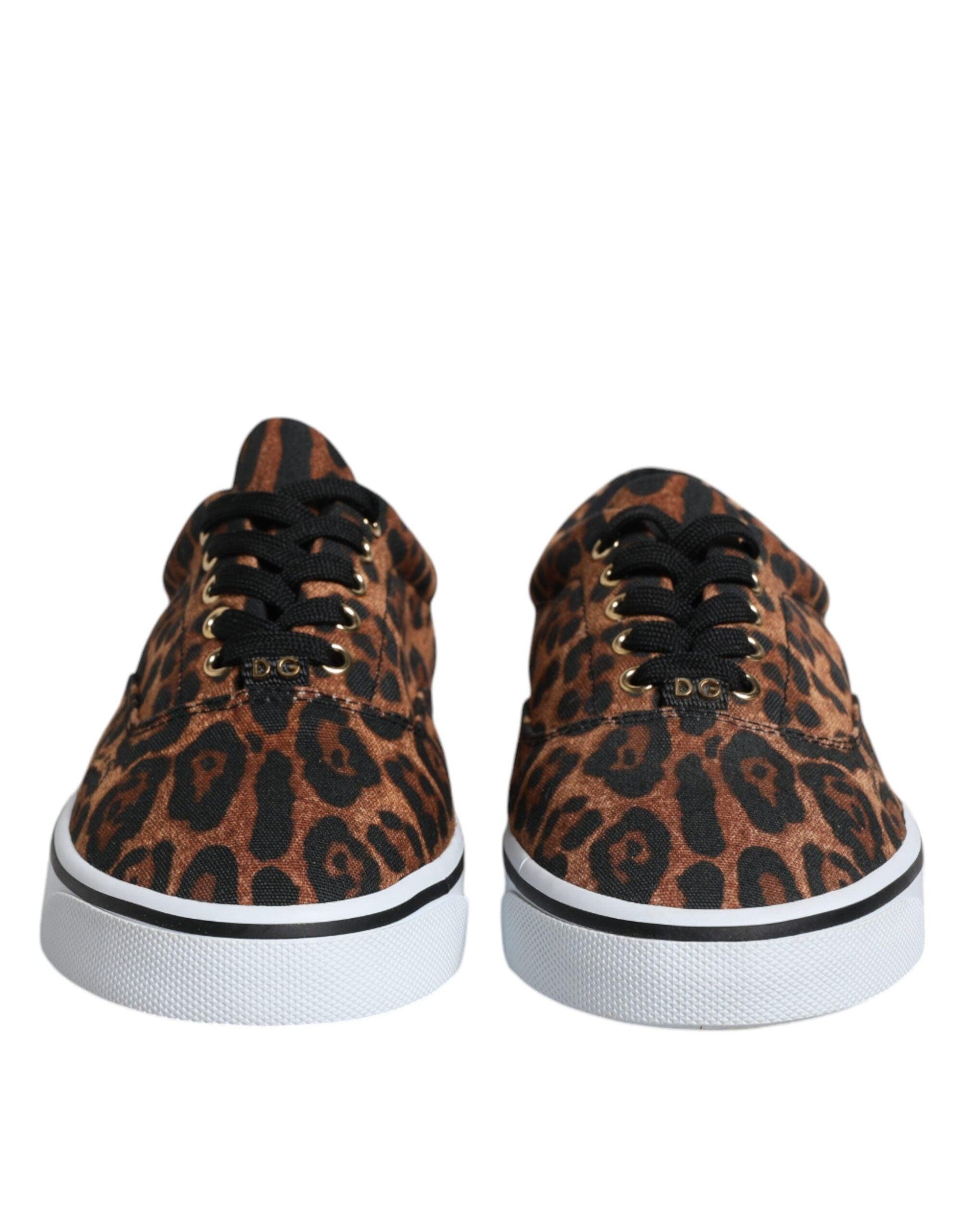 Dolce & Gabbana Brown Leopard Logo Print Cotton Sneakers Shoes - Arichezz.store