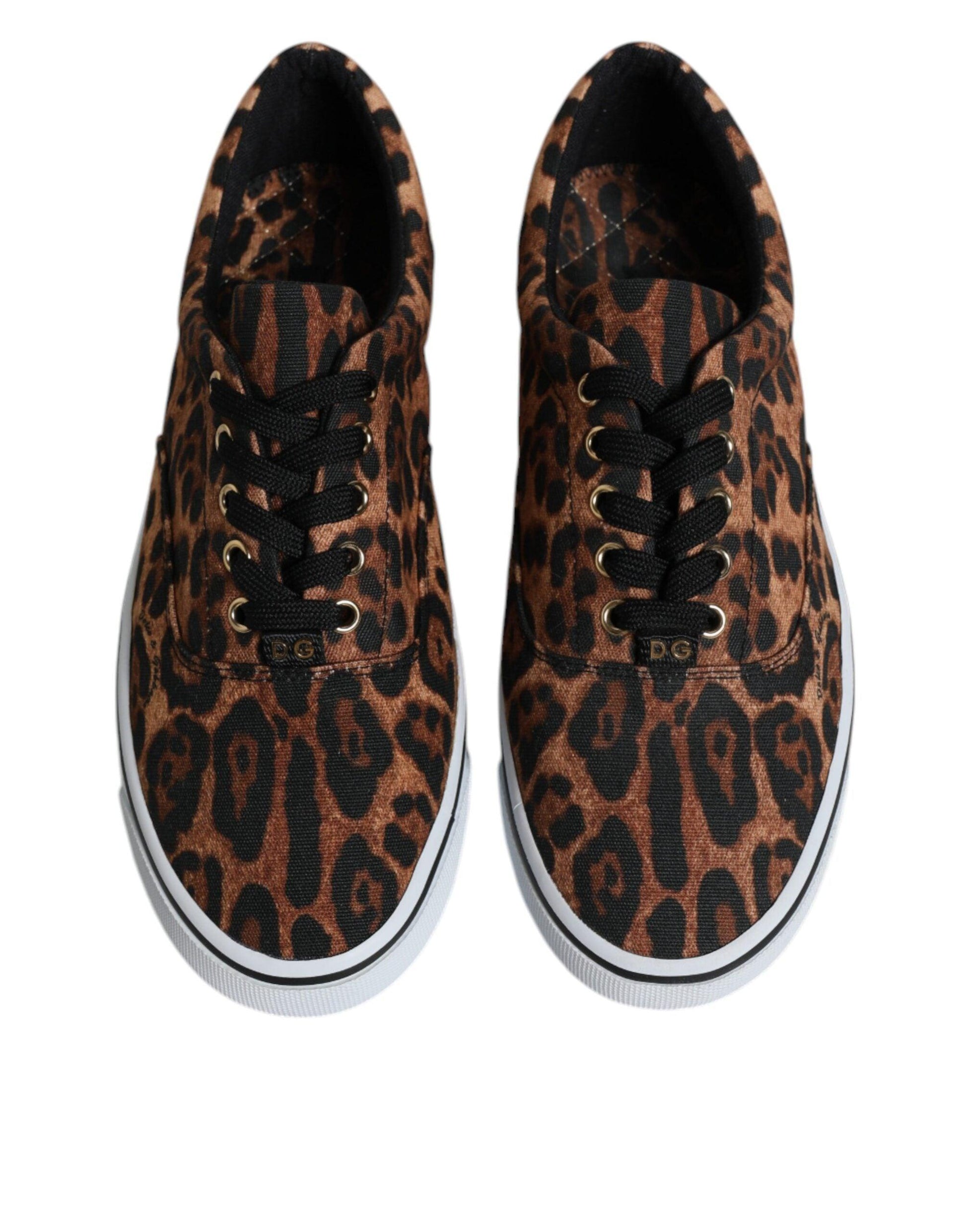 Dolce & Gabbana Brown Leopard Logo Print Cotton Sneakers Shoes - Arichezz.store