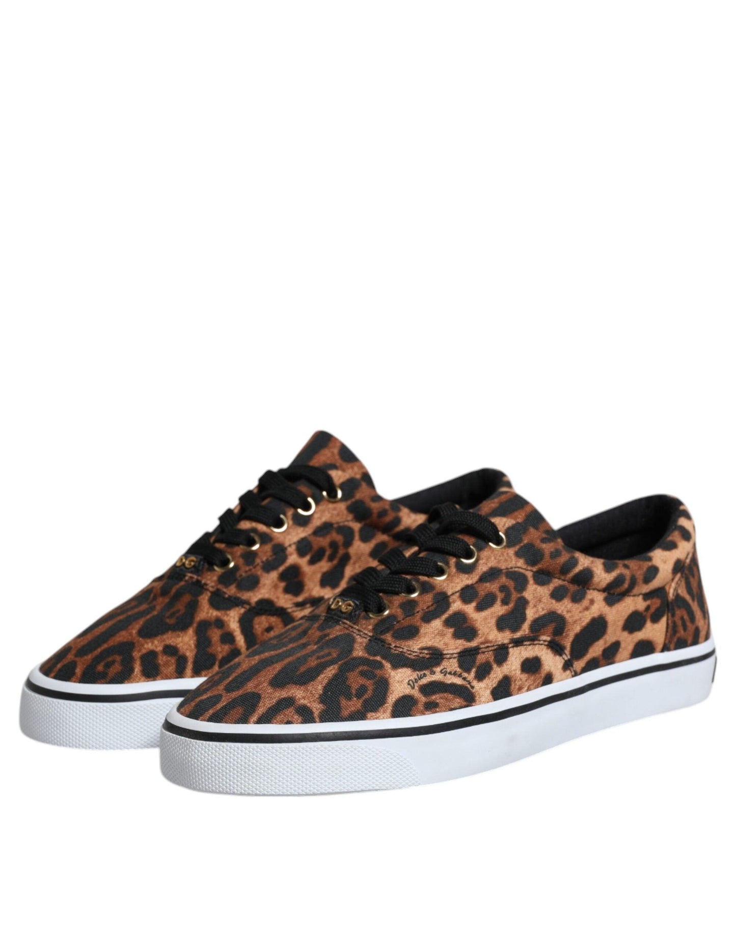 Dolce & Gabbana Brown Leopard Logo Print Cotton Sneakers Shoes - Arichezz.store