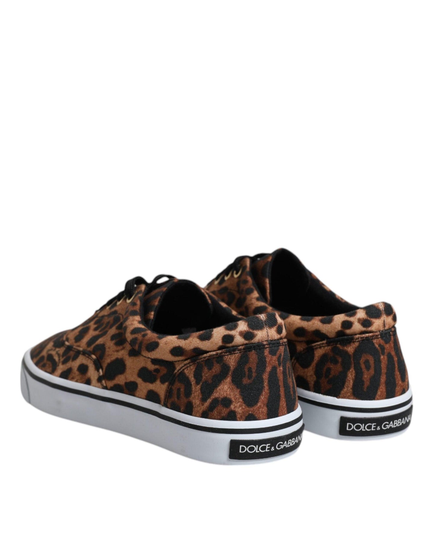 Dolce & Gabbana Brown Leopard Logo Print Cotton Sneakers Shoes - Arichezz.store