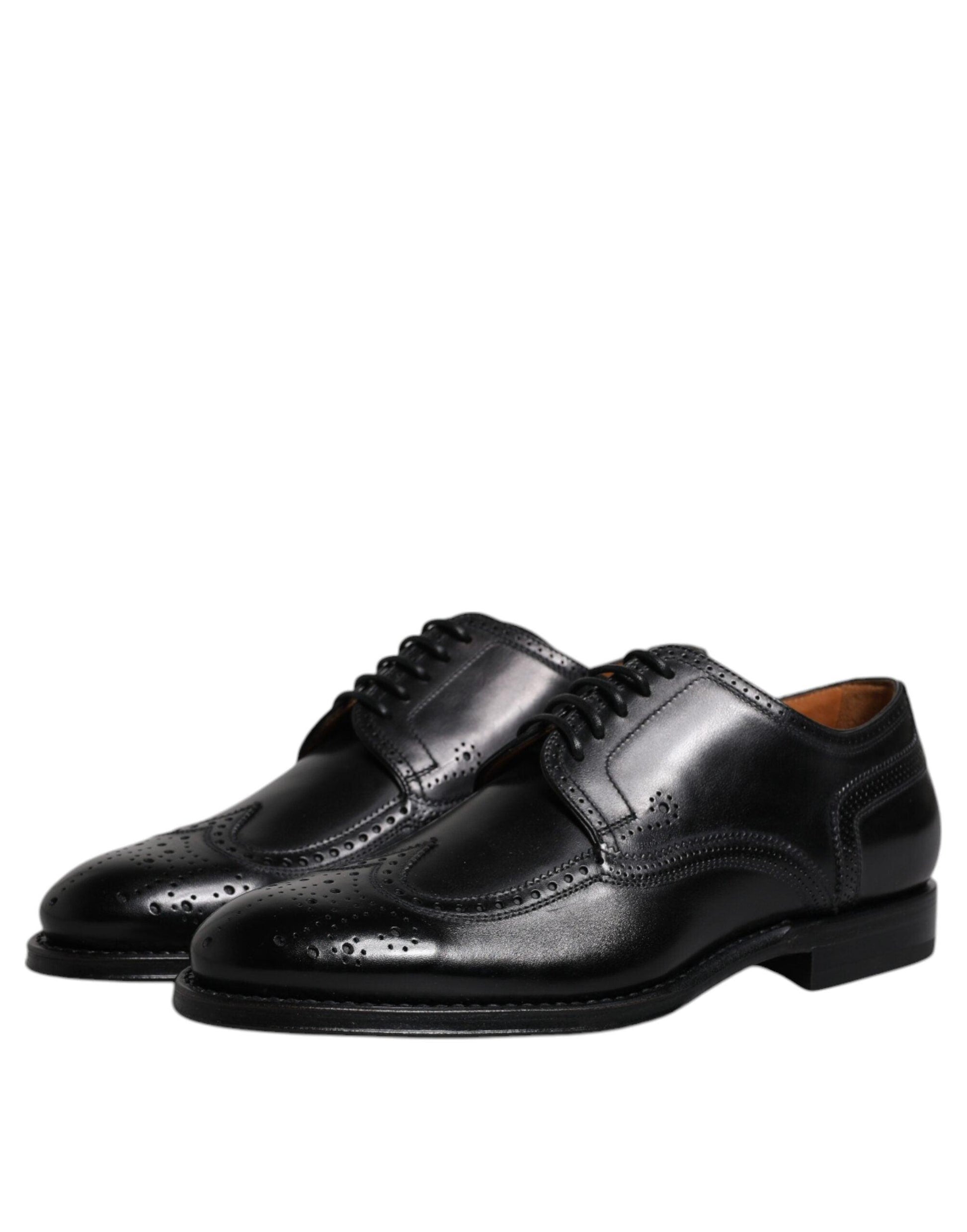 Dolce & Gabbana Black Leather Derby Wingtip Shoes - Arichezz.store