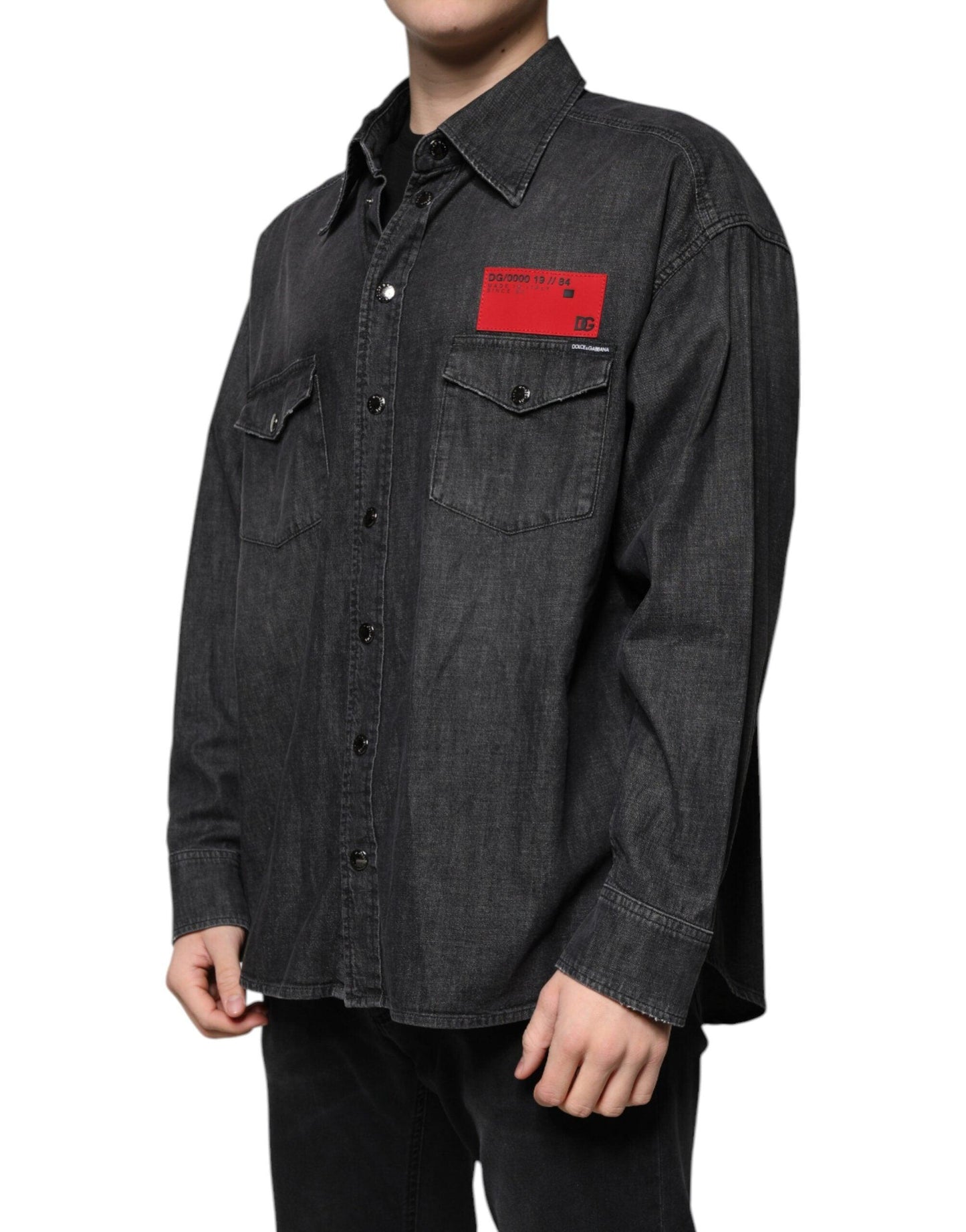 Dolce & Gabbana Black Logo Cotton Button-Down Shirt - Arichezz.store