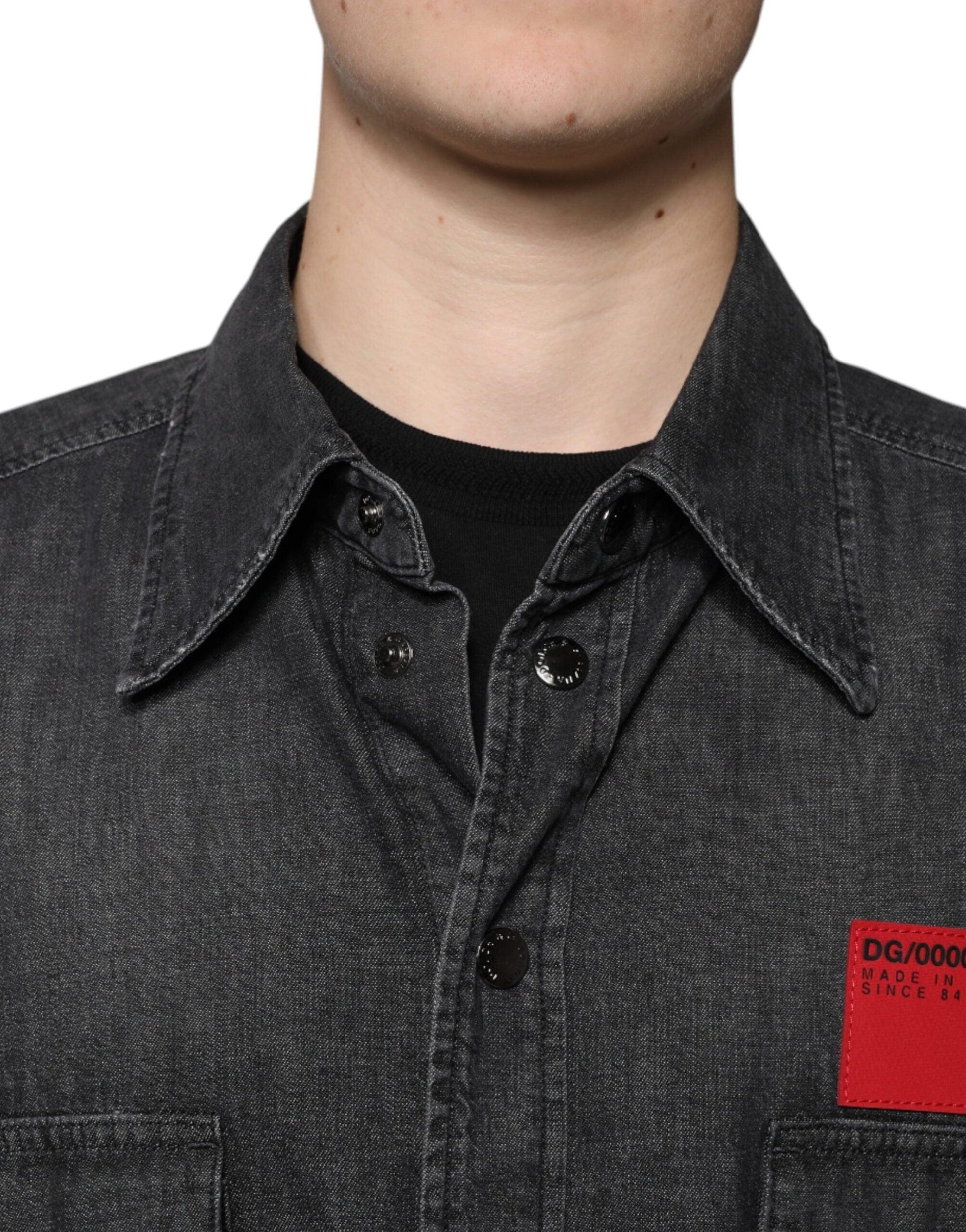 Dolce & Gabbana Black Logo Cotton Button-Down Shirt - Arichezz.store