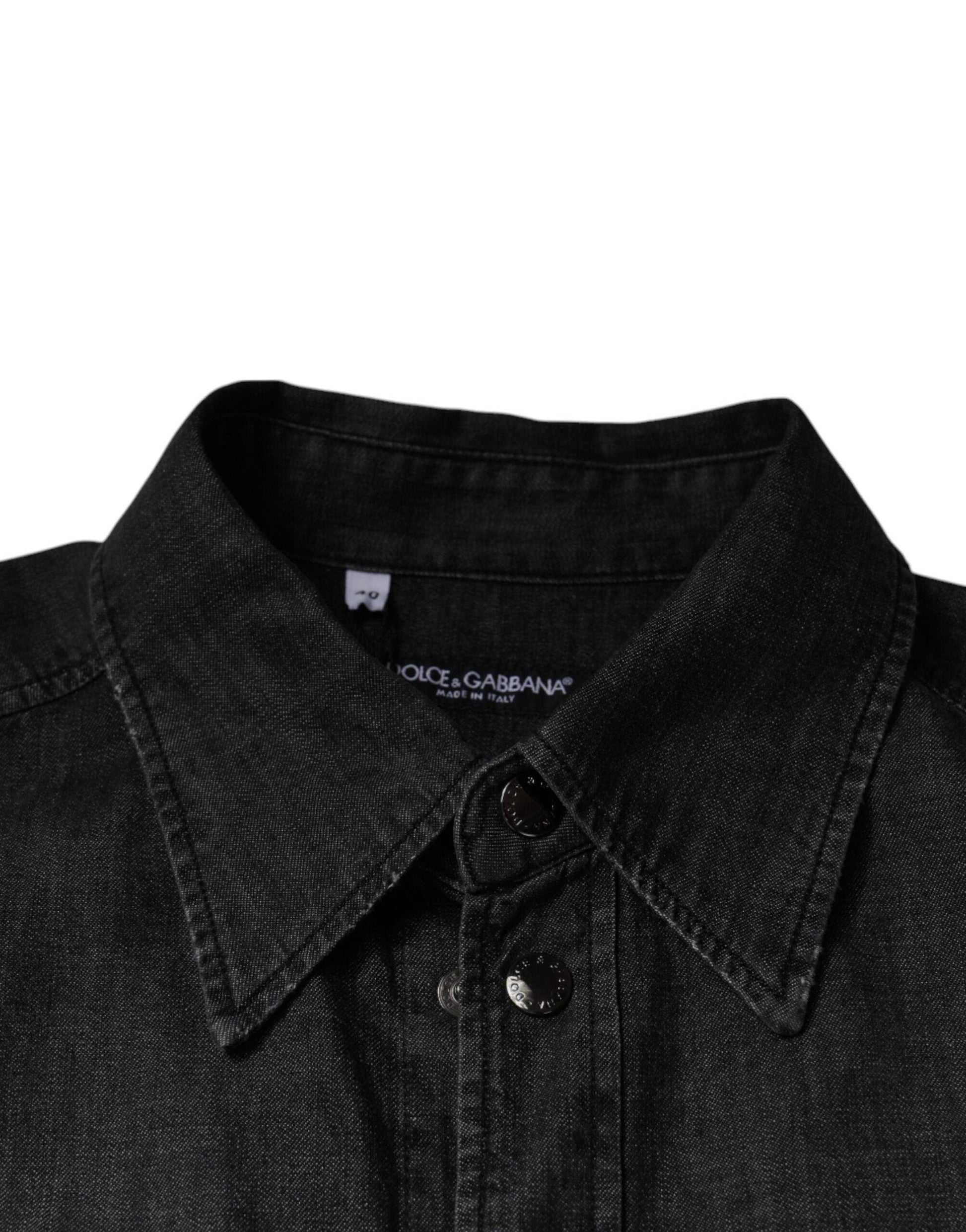 Dolce & Gabbana Black Logo Cotton Button-Down Shirt - Arichezz.store