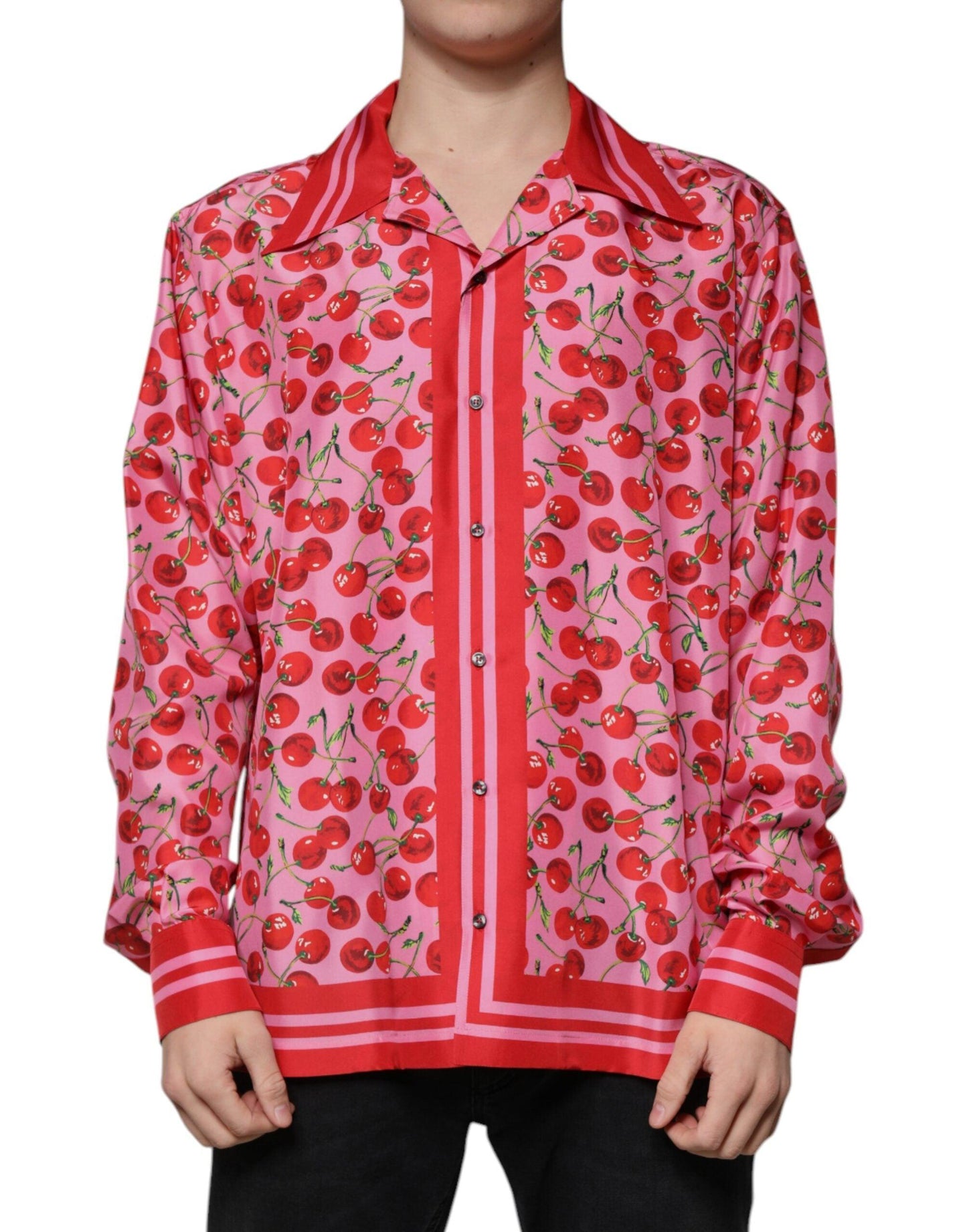 Dolce & Gabbana Pink Cherry Print Silk Shirt - Arichezz.store