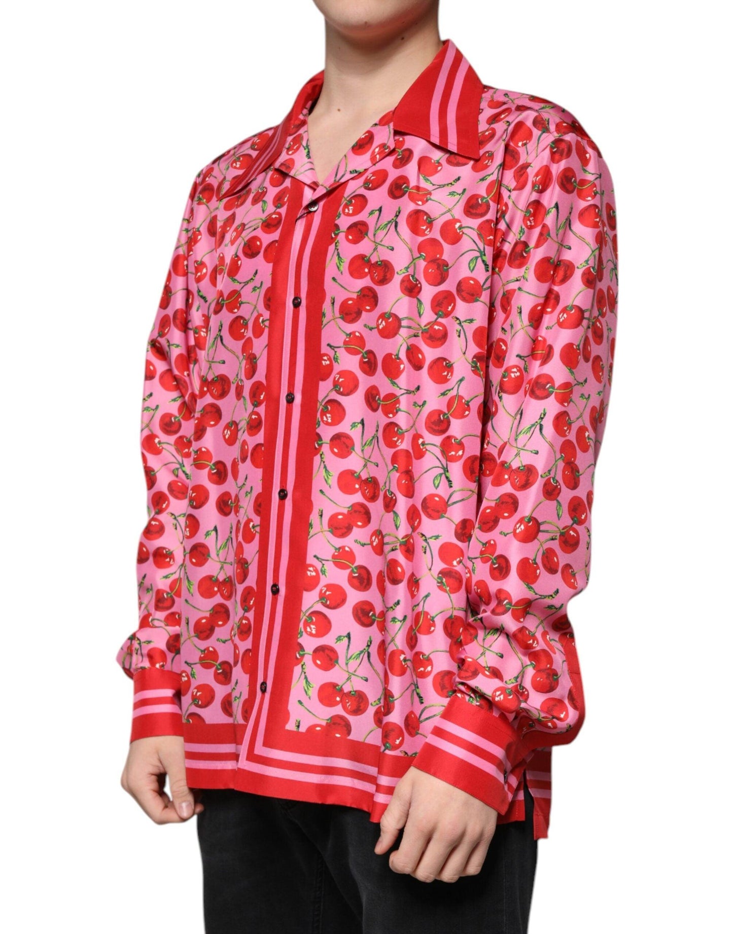 Dolce & Gabbana Pink Cherry Print Silk Shirt - Arichezz.store