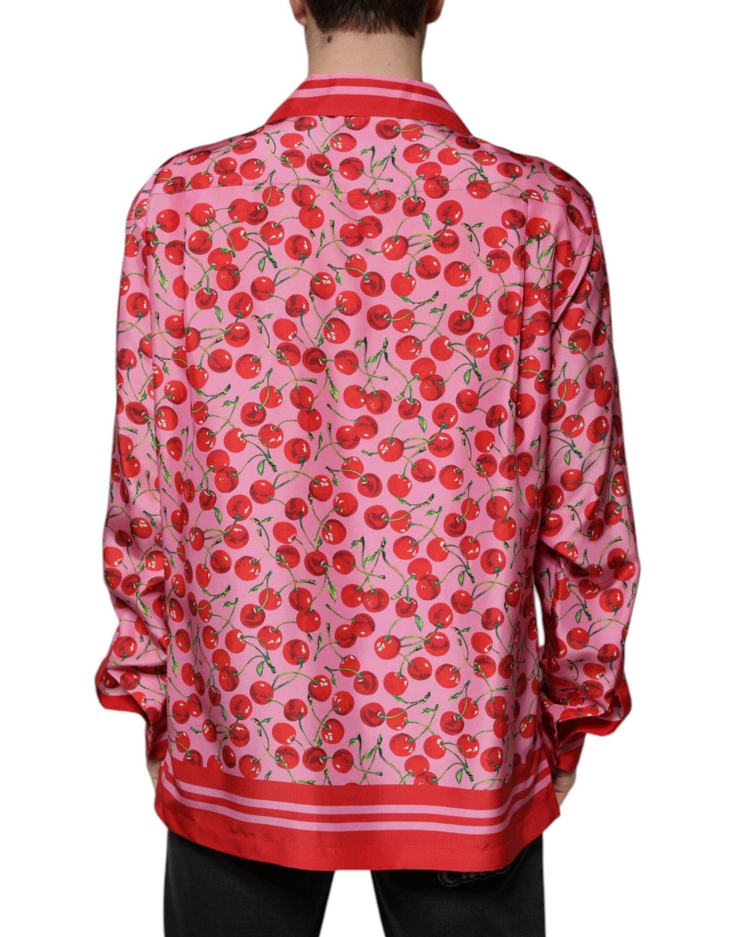 Dolce & Gabbana Pink Cherry Print Silk Shirt - Arichezz.store