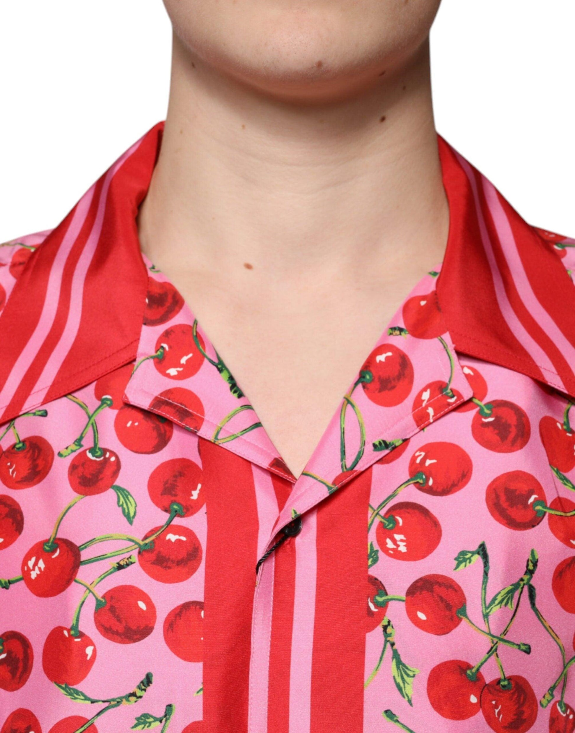 Dolce & Gabbana Pink Cherry Print Silk Shirt - Arichezz.store