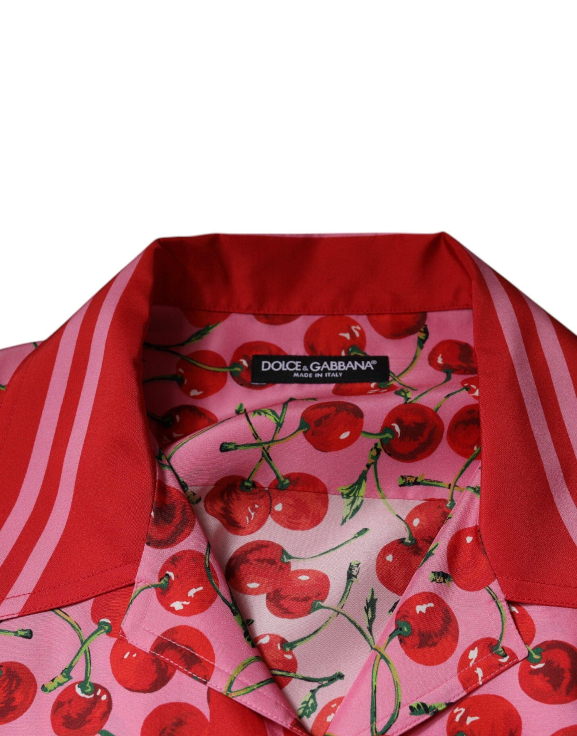 Dolce & Gabbana Pink Cherry Print Silk Shirt - Arichezz.store