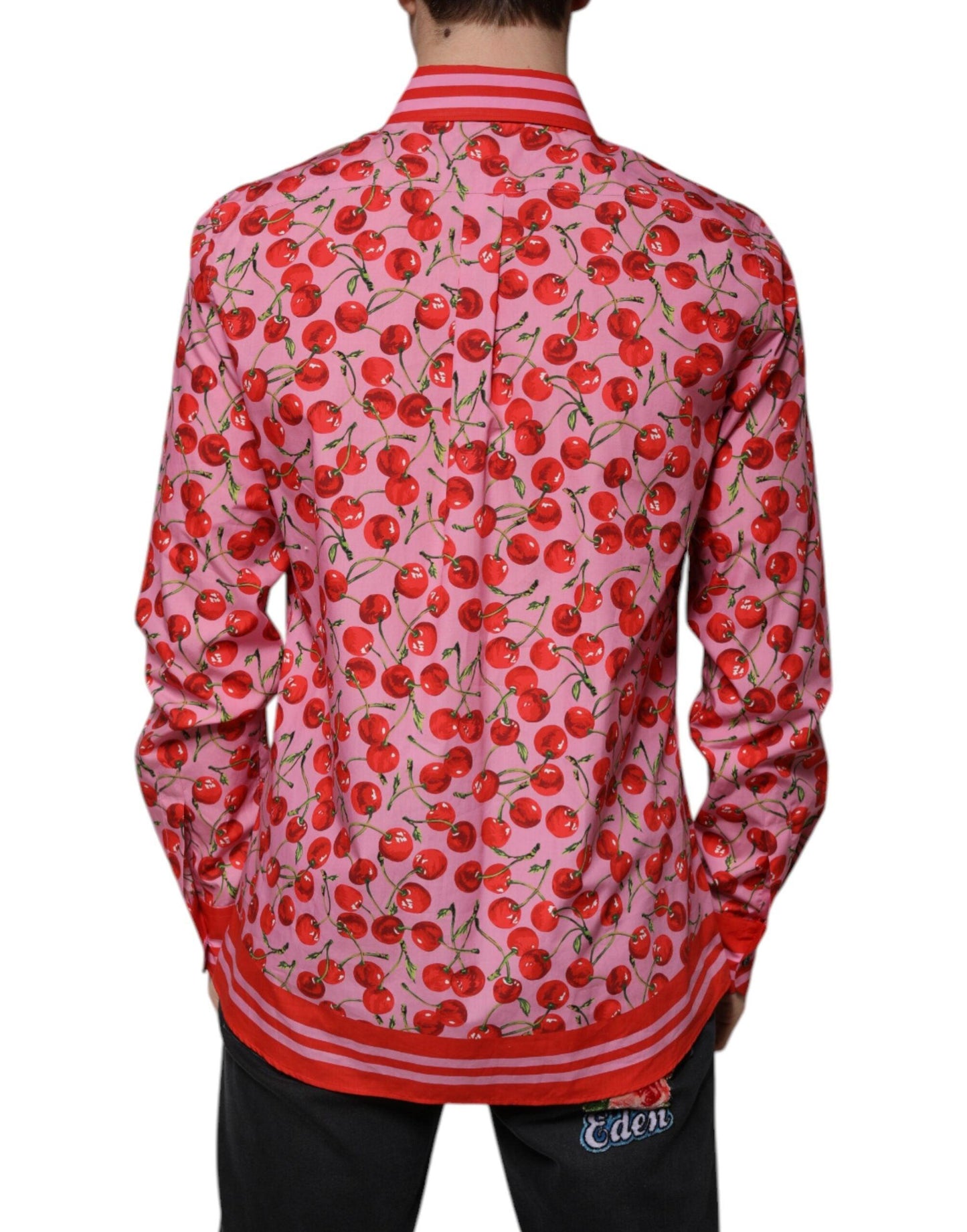 Dolce & Gabbana Pink Cherry Print Cotton MARTINI Dress Shirt - Arichezz.store