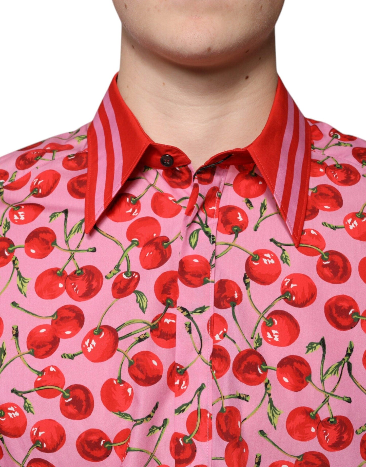 Dolce & Gabbana Pink Cherry Print Cotton MARTINI Dress Shirt - Arichezz.store