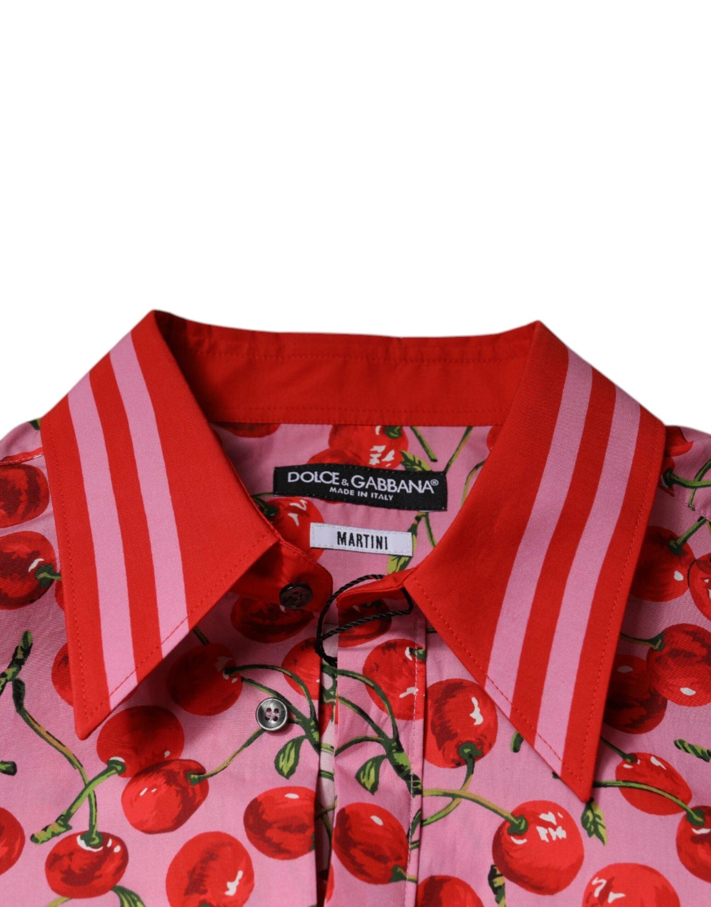 Dolce & Gabbana Pink Cherry Print Cotton MARTINI Dress Shirt - Arichezz.store