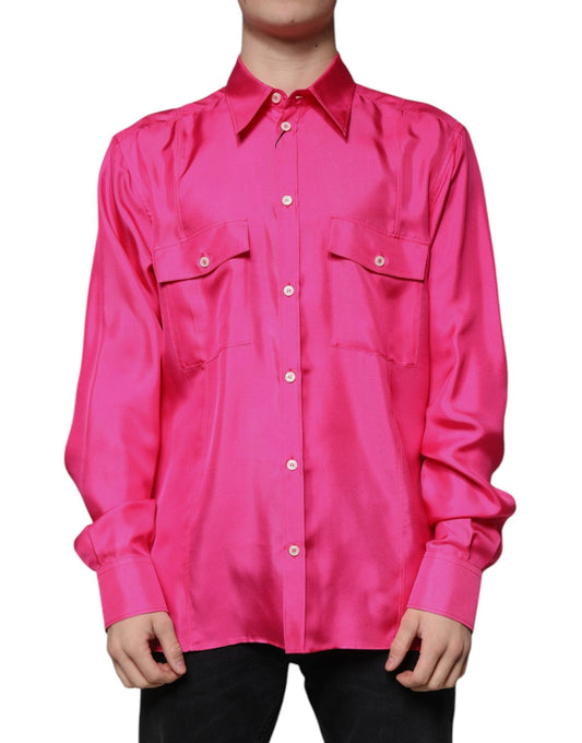 Dolce & Gabbana Pink Silk Button Down Shirt for Men - Arichezz.store