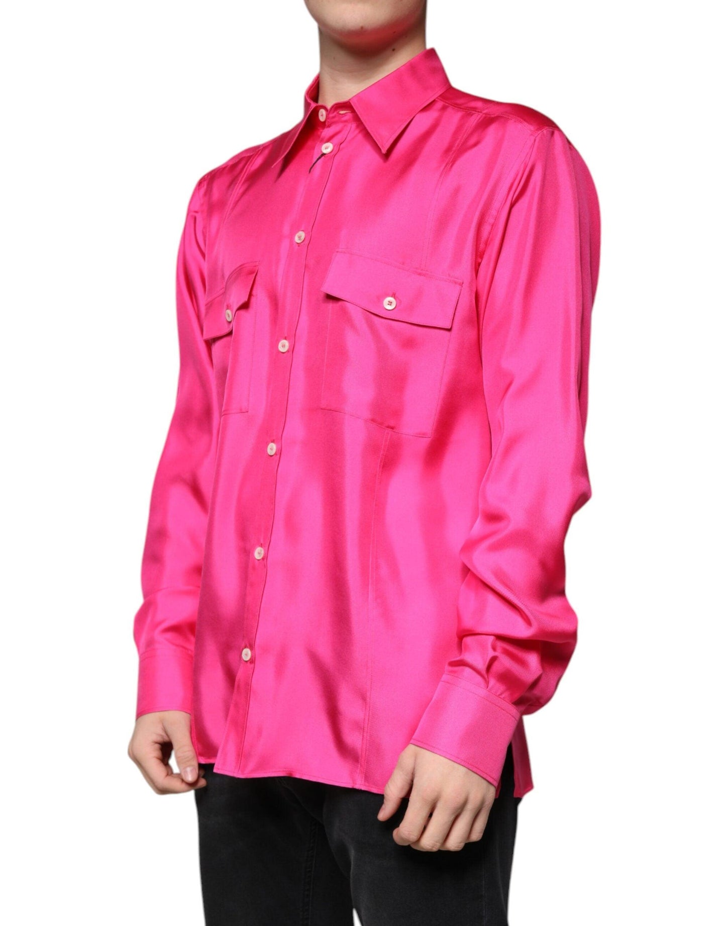 Dolce & Gabbana Pink Silk Button Down Shirt for Men - Arichezz.store