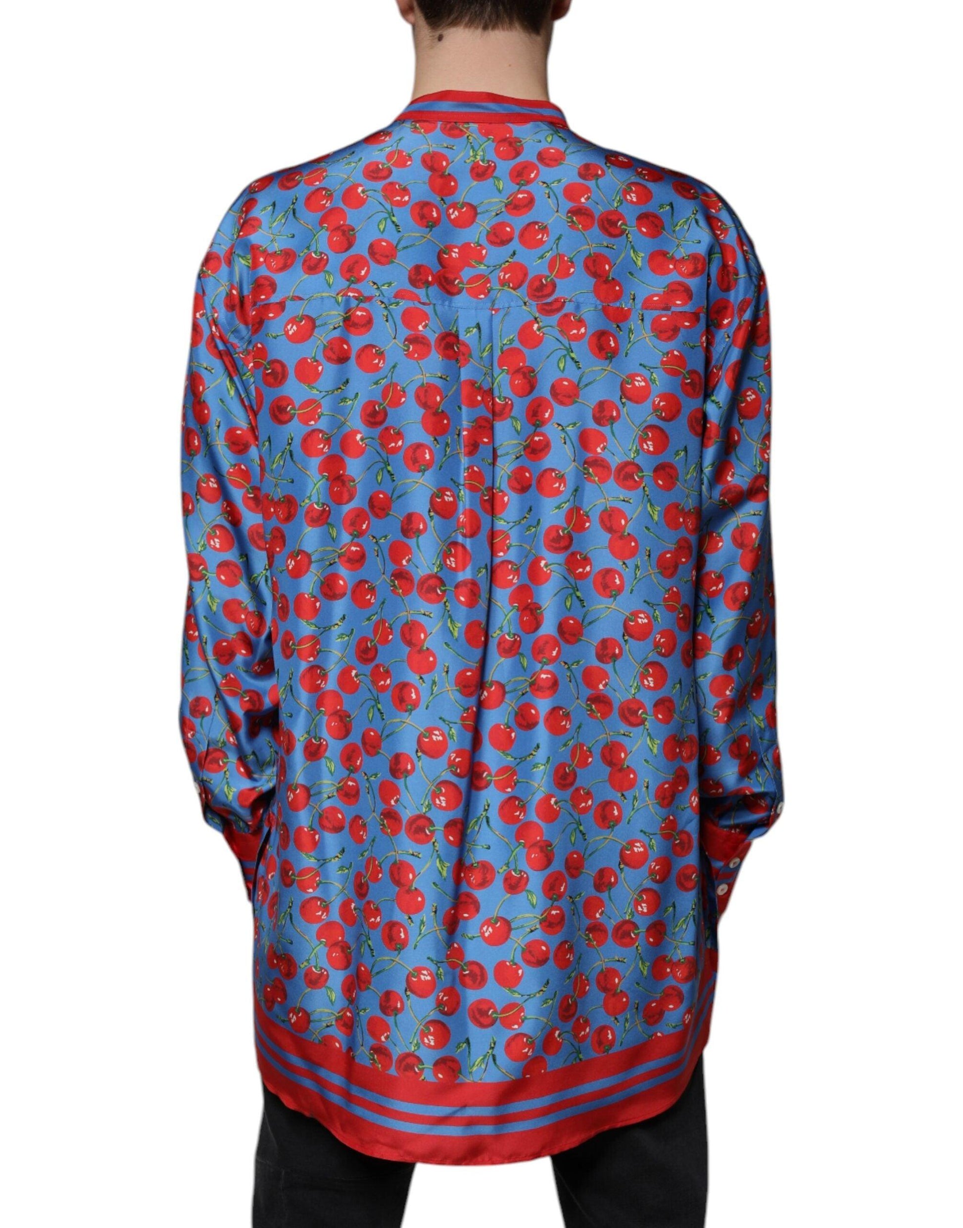 Dolce & Gabbana Blue Cherry Print Silk Button Down Shirt - Arichezz.store