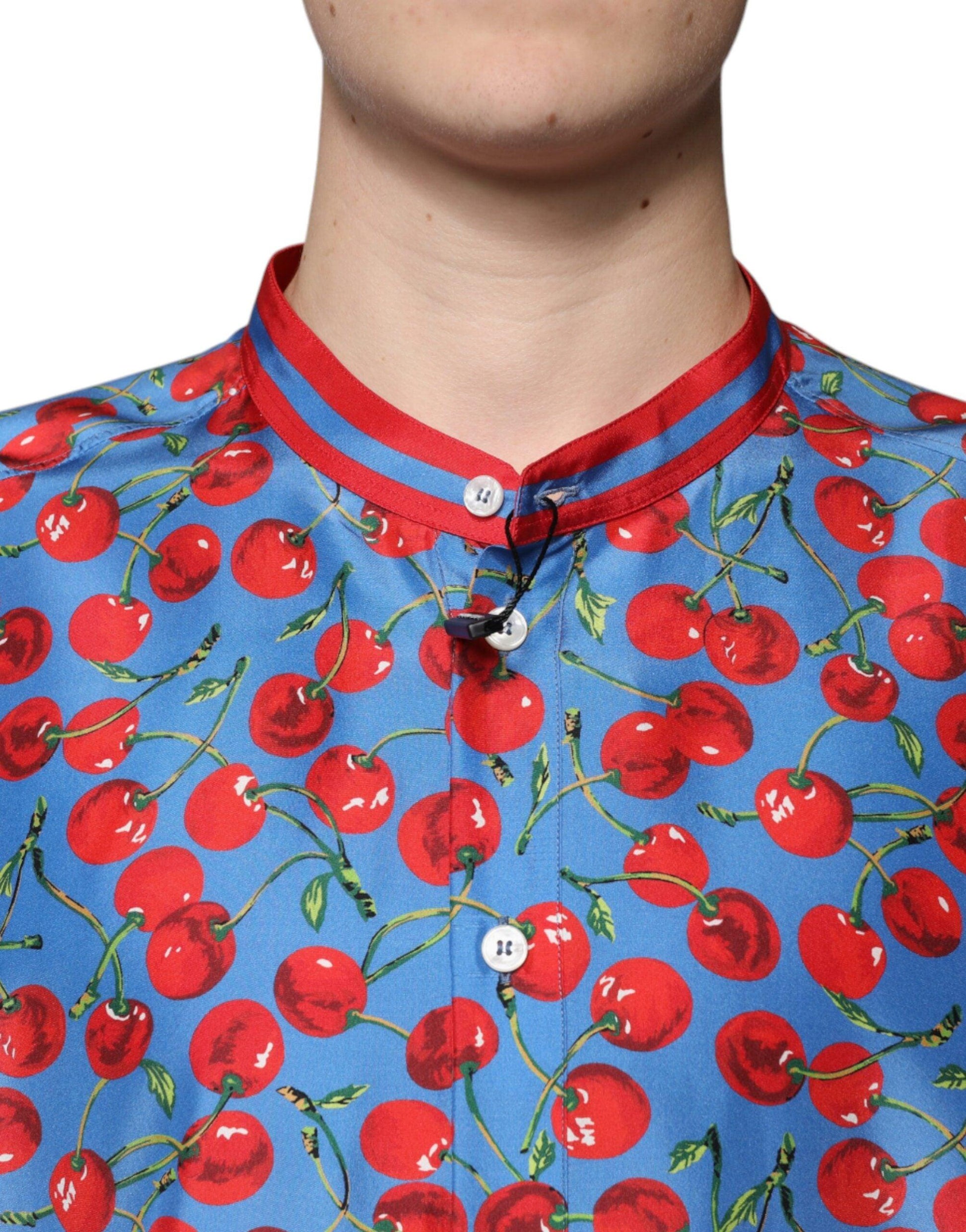 Dolce & Gabbana Blue Cherry Print Silk Button Down Shirt - Arichezz.store