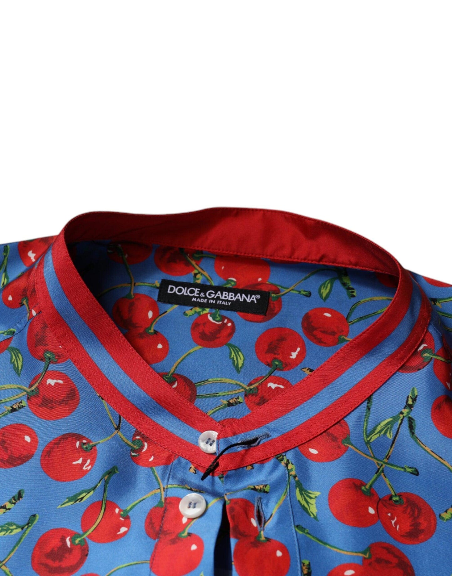 Dolce & Gabbana Blue Cherry Print Silk Button Down Shirt - Arichezz.store