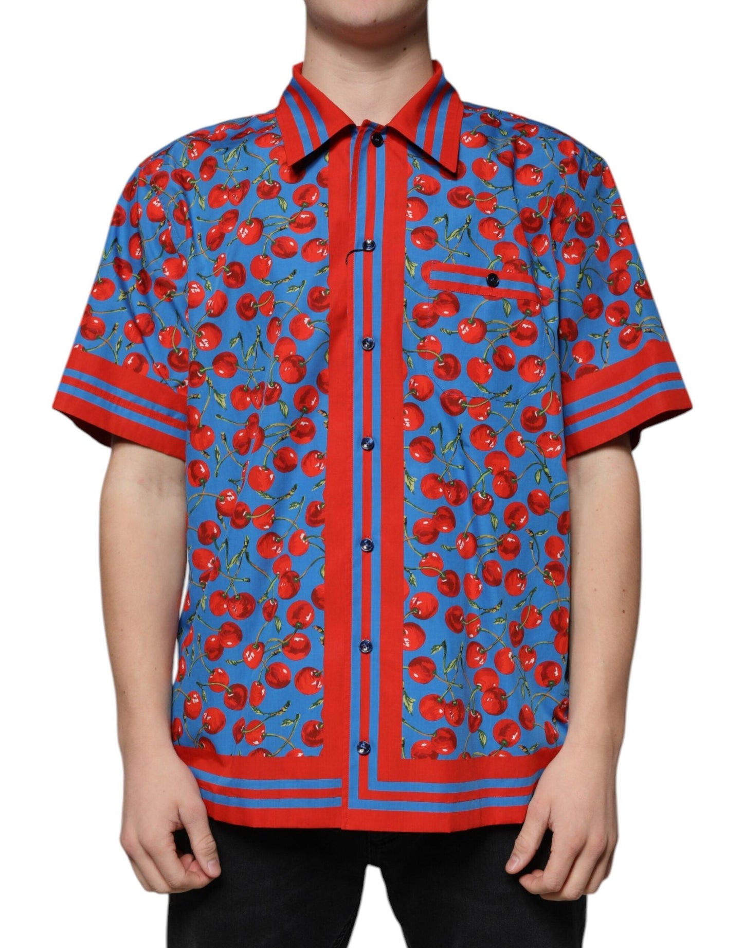 Dolce & Gabbana Blue Cherry Print Casual Shirt - Arichezz.store