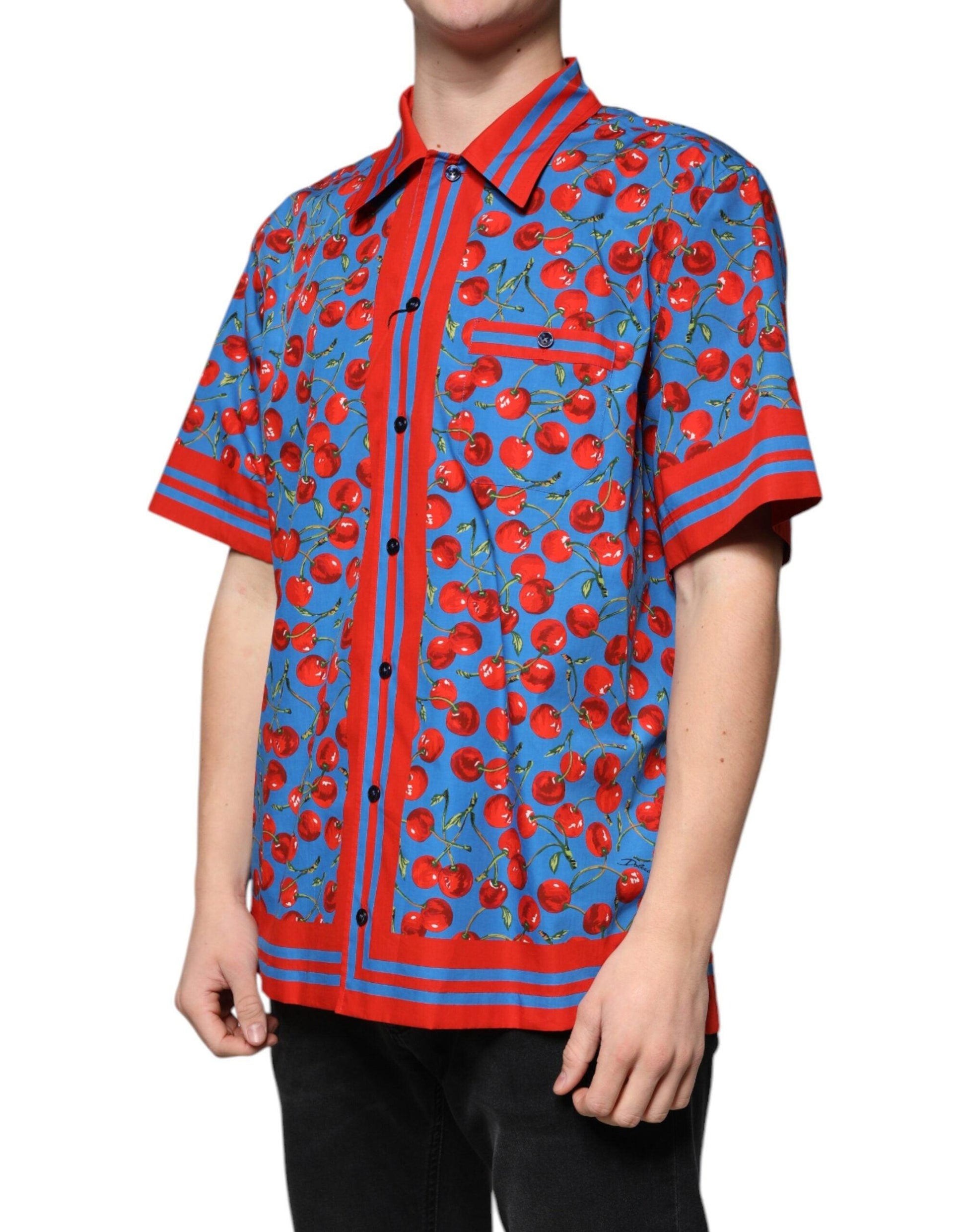 Dolce & Gabbana Blue Cherry Print Casual Shirt - Arichezz.store