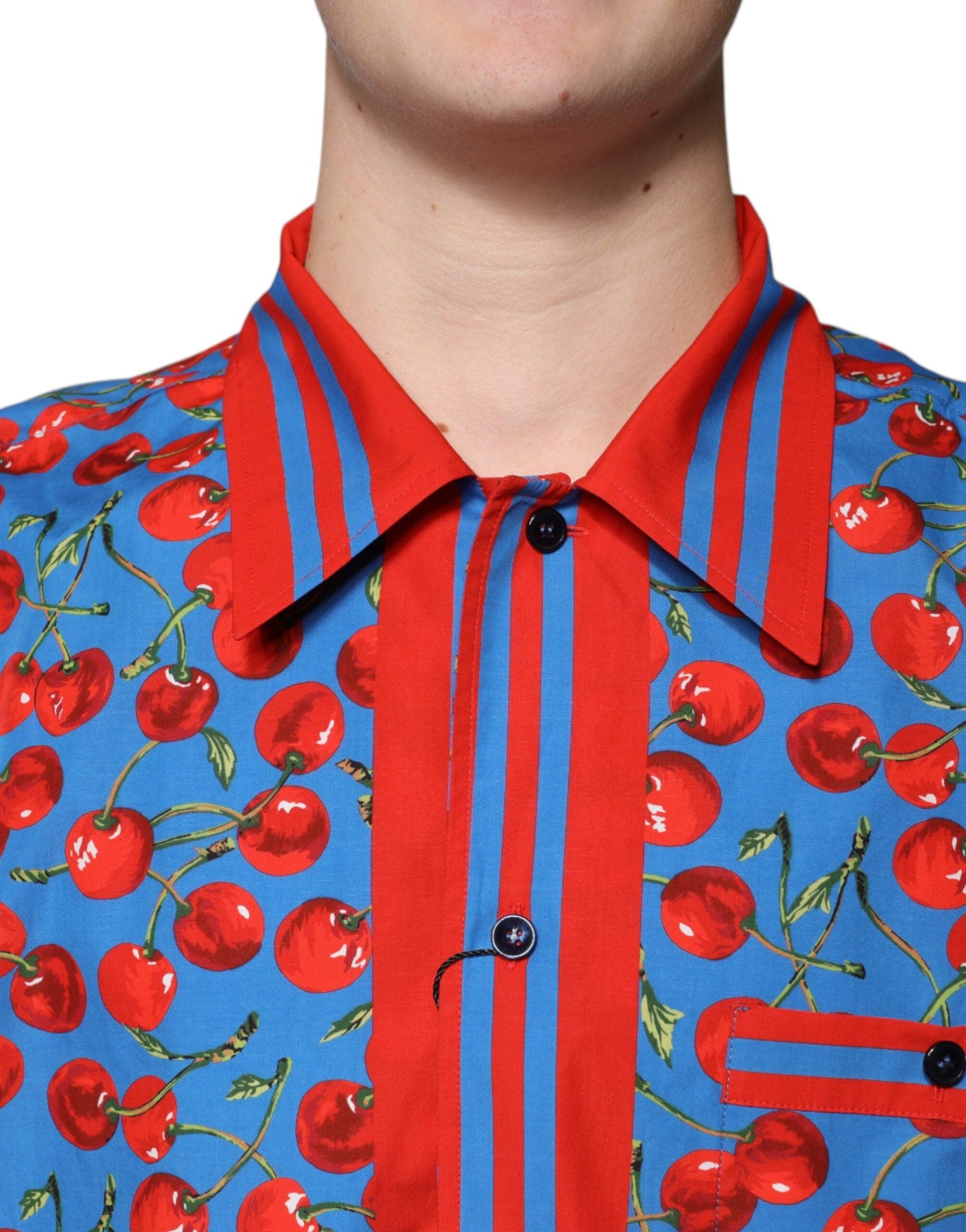 Dolce & Gabbana Blue Cherry Print Casual Shirt - Arichezz.store