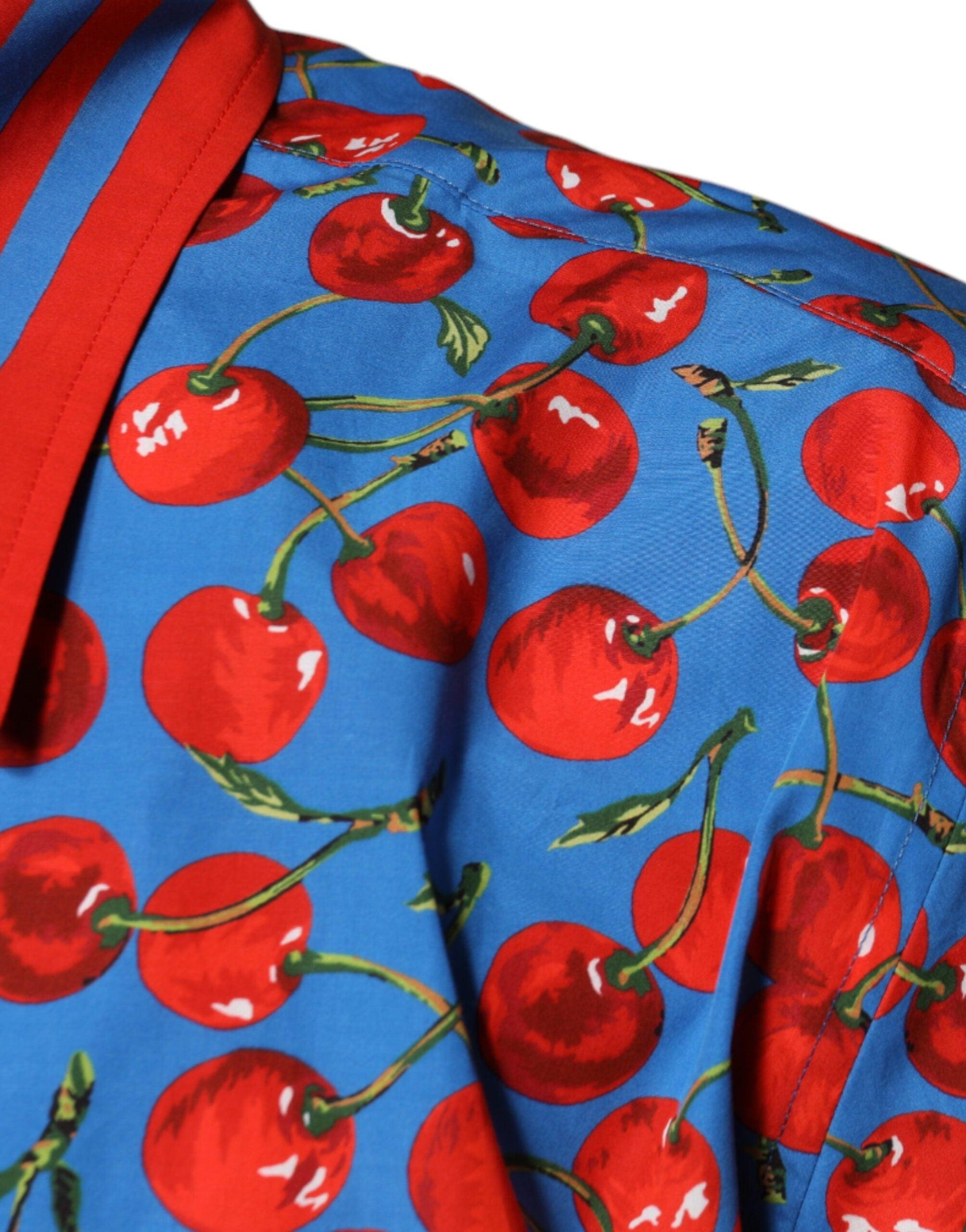 Dolce & Gabbana Blue Cherry Print Casual Shirt - Arichezz.store