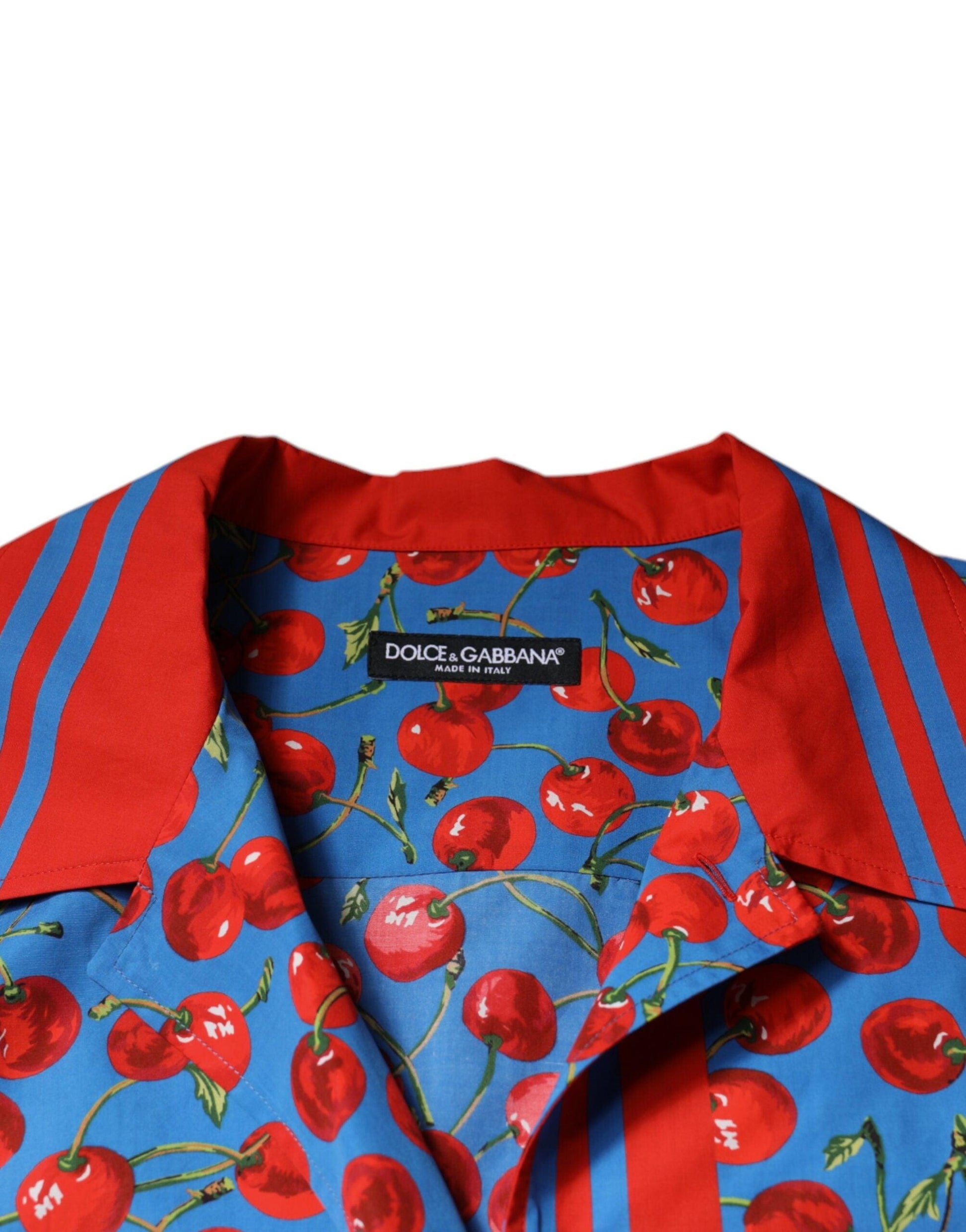 Dolce & Gabbana Blue Cherry Print Casual Shirt - Arichezz.store