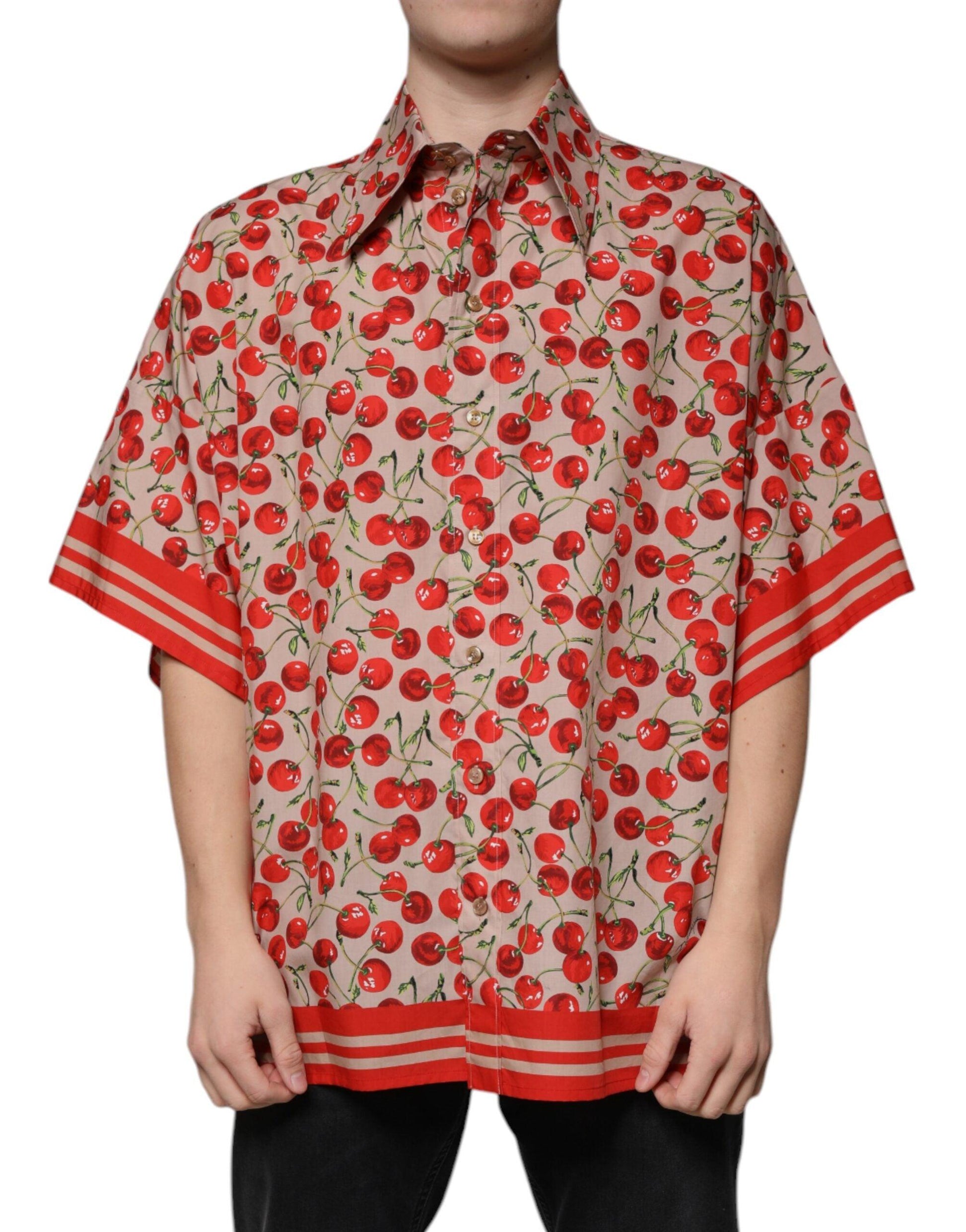 Dolce & Gabbana Beige Cherry Print Button Down Shirt - Arichezz.store