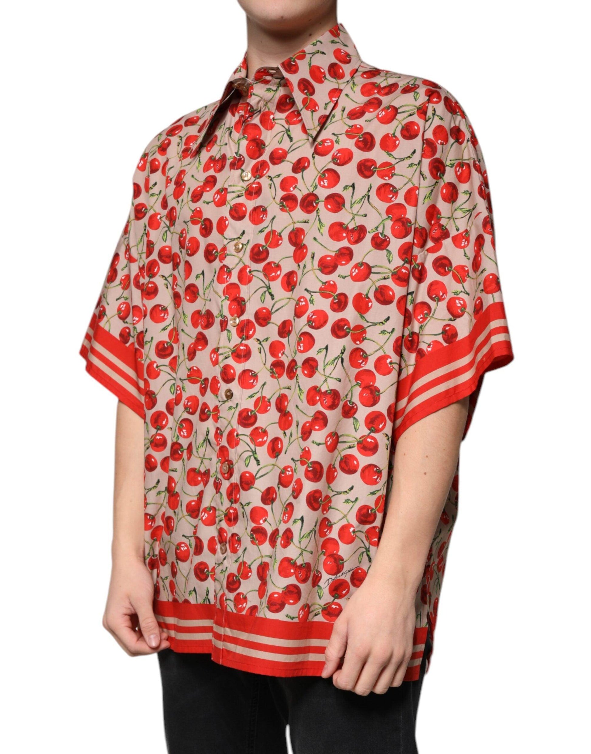 Dolce & Gabbana Beige Cherry Print Button Down Shirt - Arichezz.store