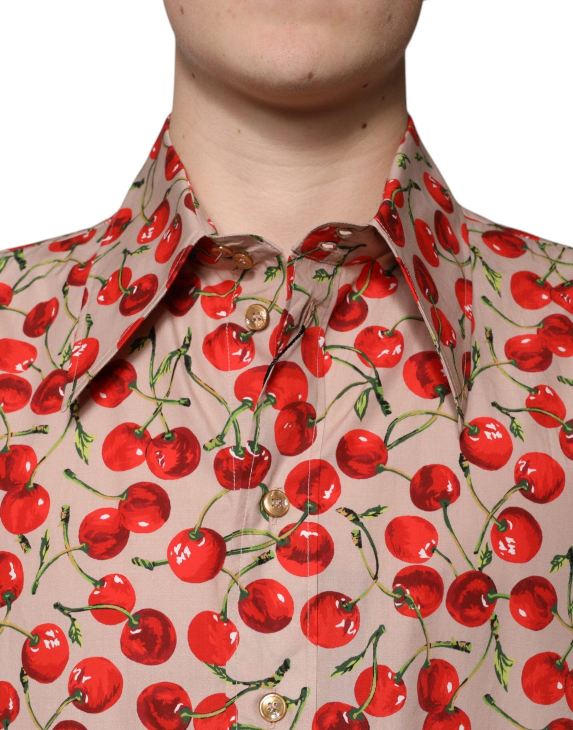 Dolce & Gabbana Beige Cherry Print Button Down Shirt - Arichezz.store