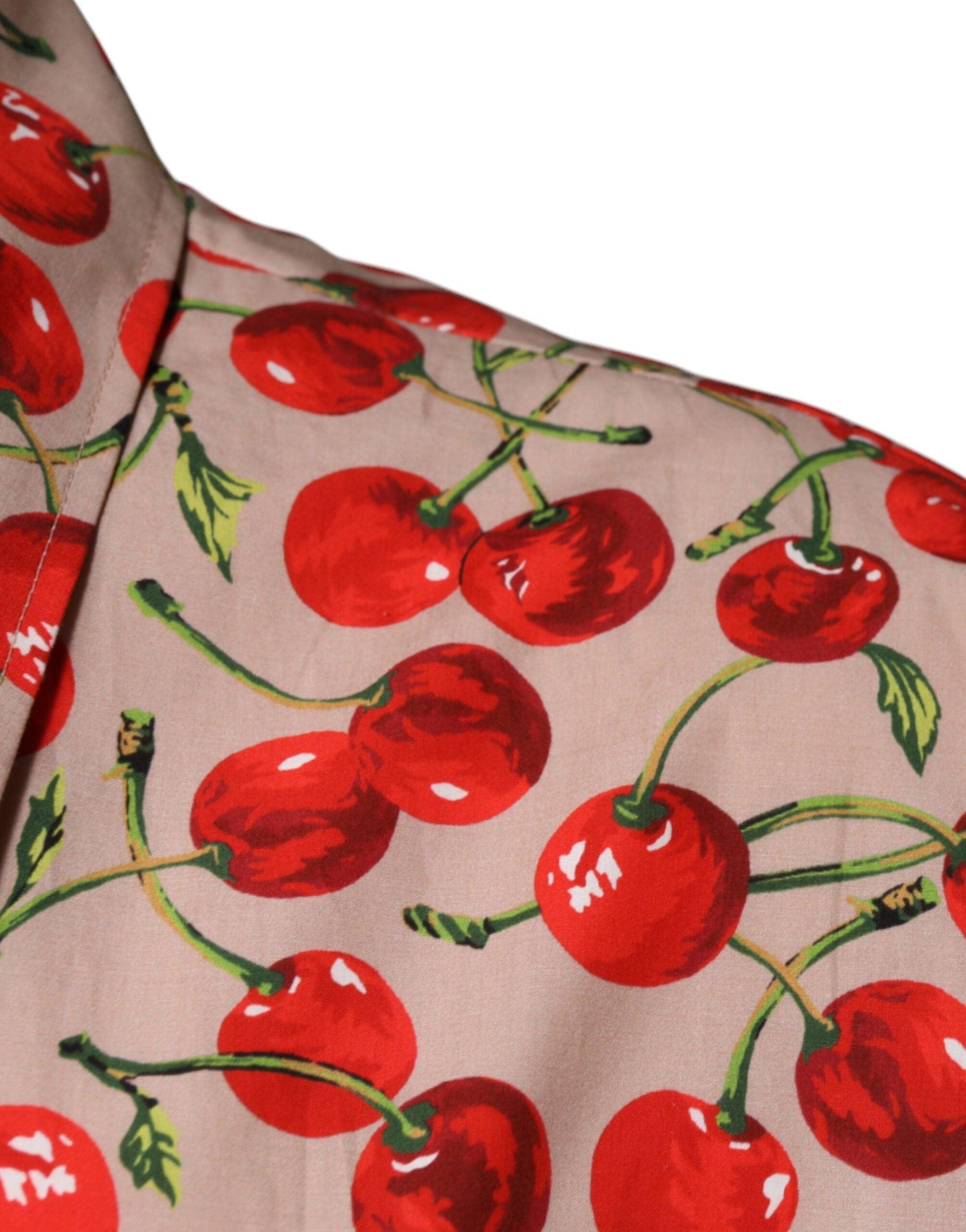 Dolce & Gabbana Beige Cherry Print Button Down Shirt - Arichezz.store