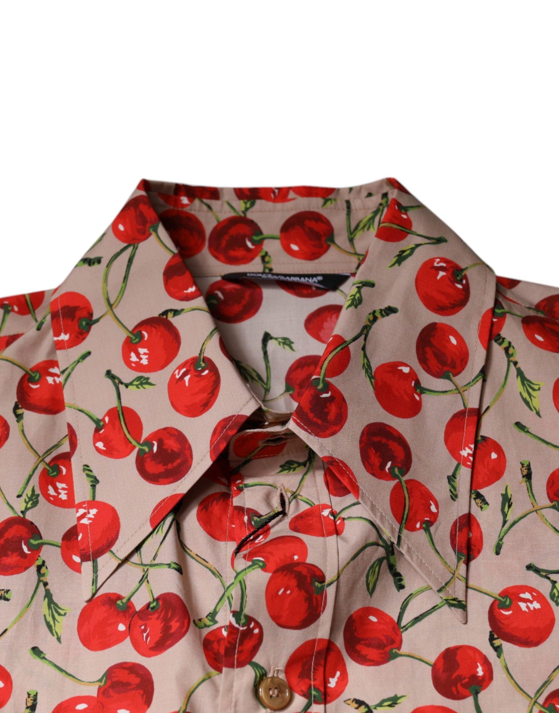 Dolce & Gabbana Beige Cherry Print Button Down Shirt - Arichezz.store