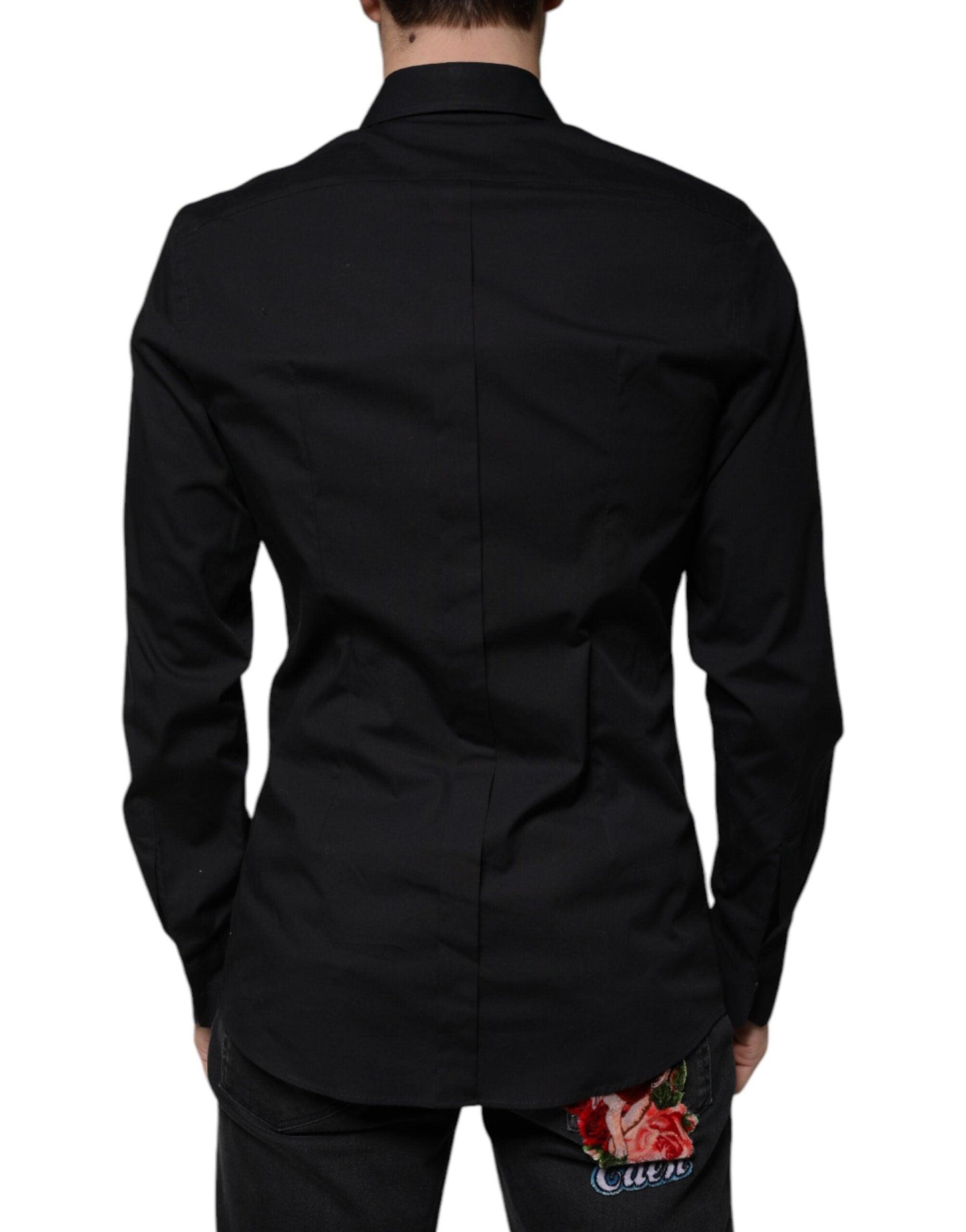 Dolce & Gabbana Black Eye Patch Long Sleeve Gold Dress Shirt - Arichezz.store