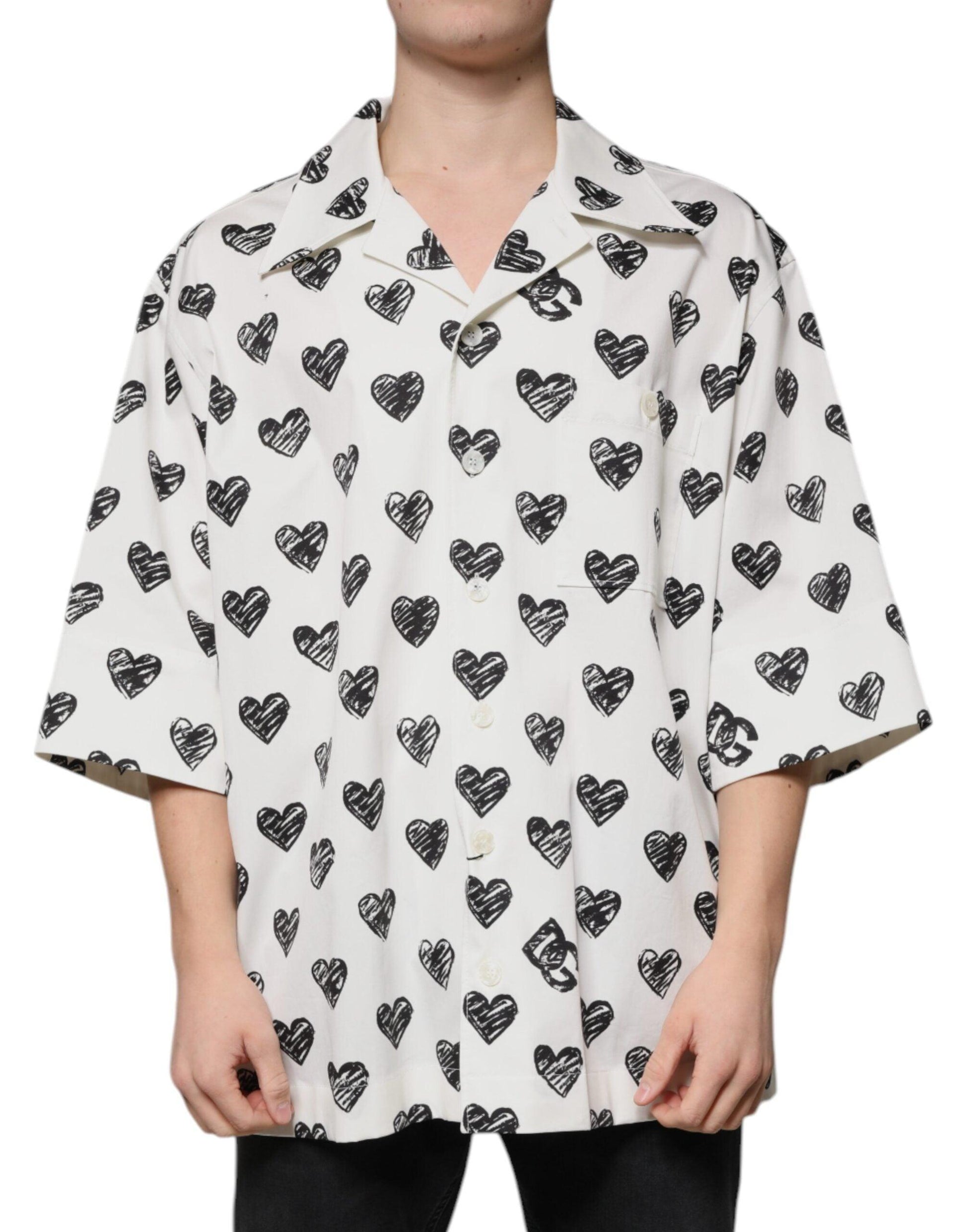 Dolce & Gabbana Heart Print Short Sleeve Casual Shirt - Arichezz.store