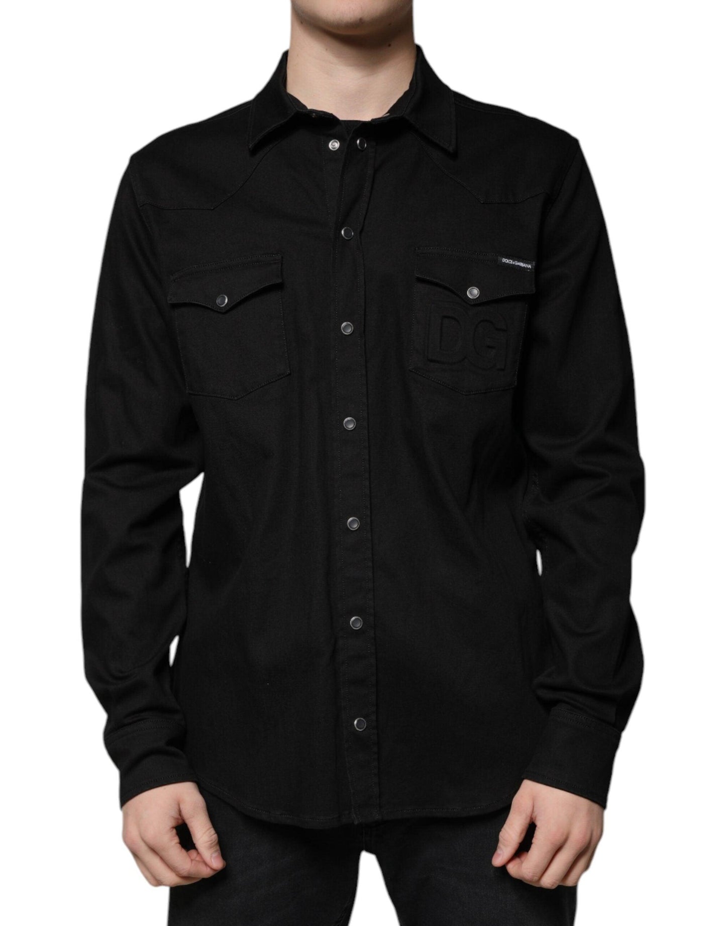 Dolce & Gabbana Black Cotton Collared Button Down Shirt - Arichezz.store