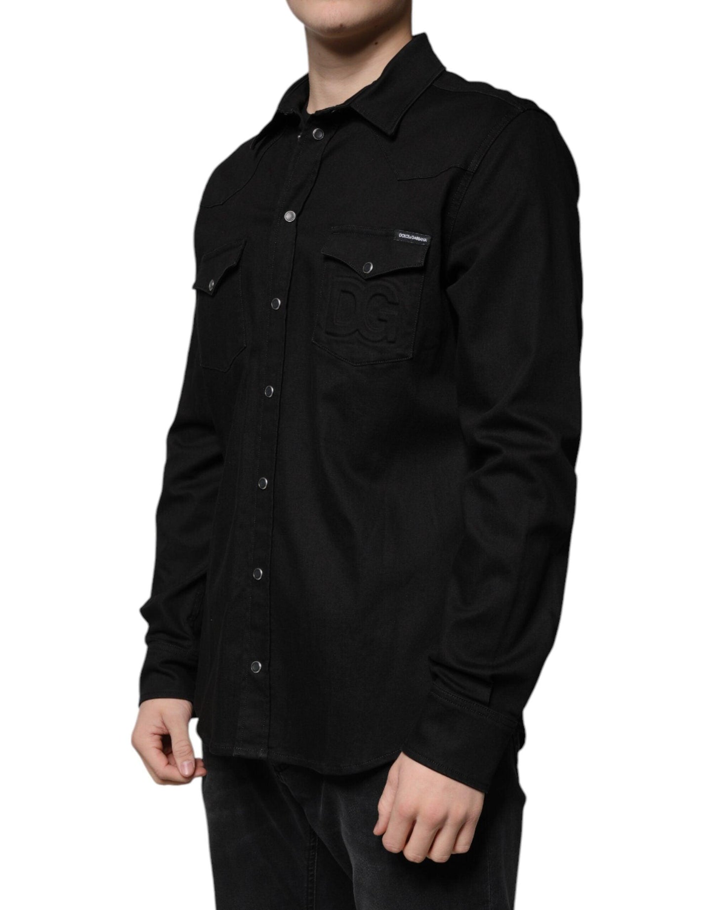 Dolce & Gabbana Black Cotton Collared Button Down Shirt - Arichezz.store