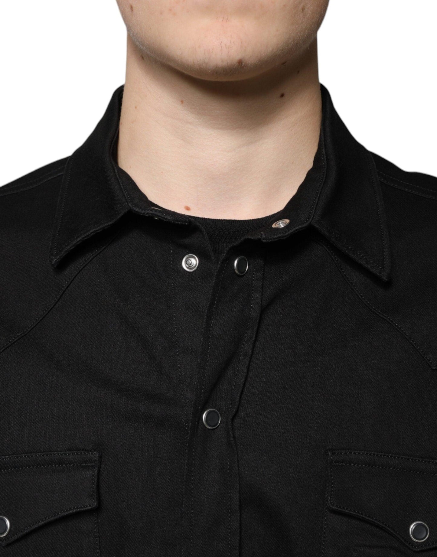 Dolce & Gabbana Black Cotton Collared Button Down Shirt - Arichezz.store